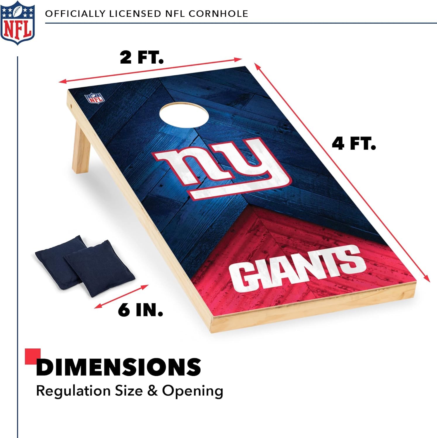 Wild Sports NFL New York Giants 2' x 4' Regulation Size Solid Wood Cornhole Set with Direct Print HD Team Graphics - Sports Collectibles, Sports Memorabilia, Sports Fan Shop, Sports Gifts