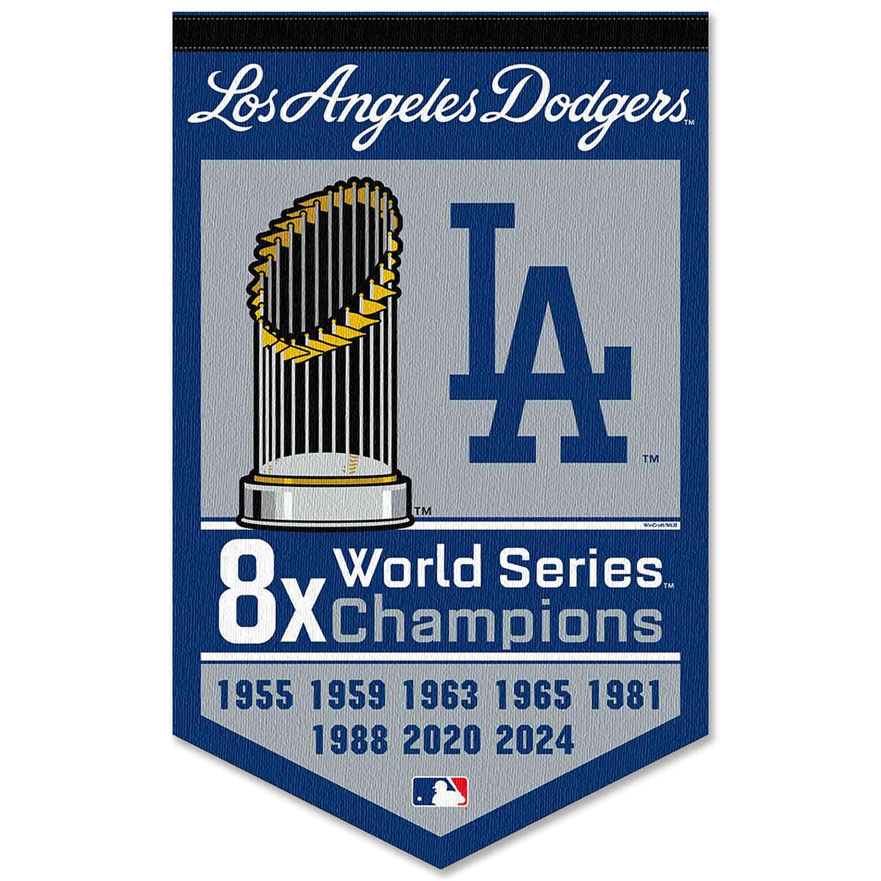 WinCraft Los Angeles Dodgers 8 Time 8X World Champions Banner Pennant - Sports Collectibles, Sports Memorabilia, Sports Fan Shop, Sports Gifts
