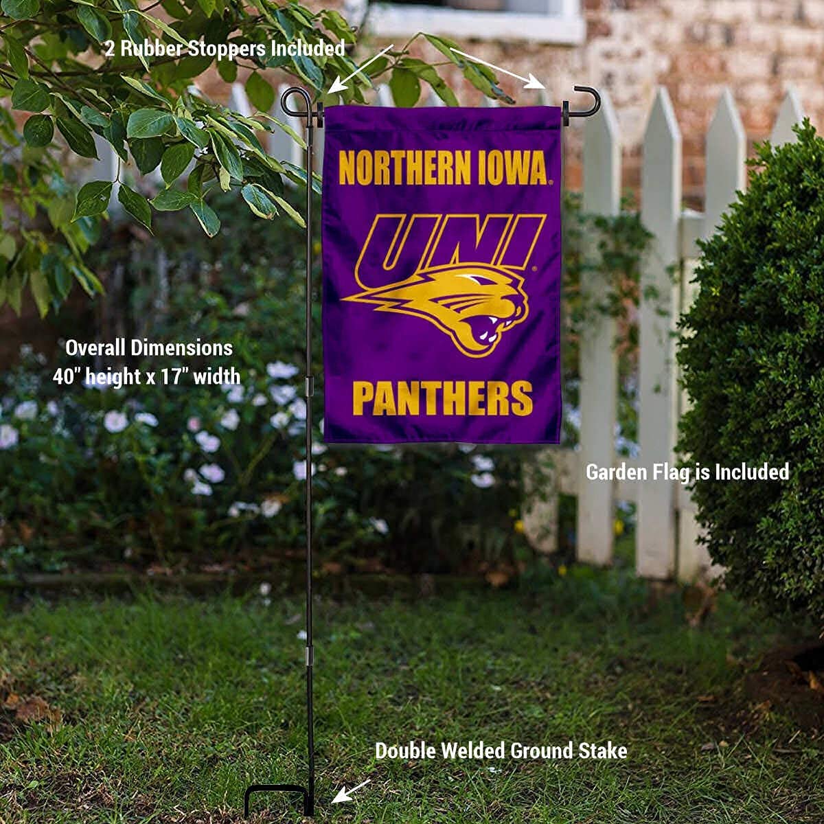 College Flags & Banners Co. Northern Iowa Panthers Garden Flag and Flag Stand Pole Holder Set - Sports Collectibles, Sports Memorabilia, Sports Fan Shop, Sports Gifts