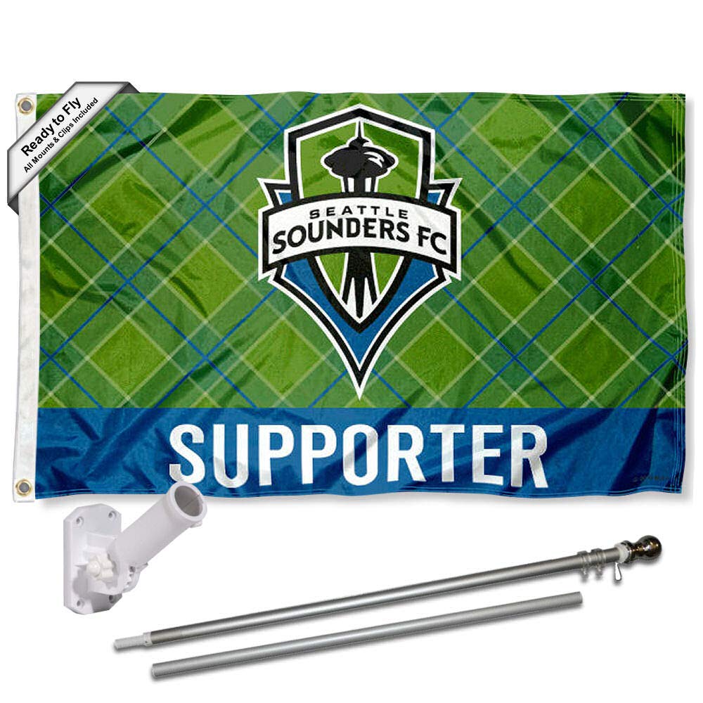 WinCraft Seattle Sounders Supporter Flag Pole and Bracket Set - Sports Collectibles, Sports Memorabilia, Sports Fan Shop, Sports Gifts