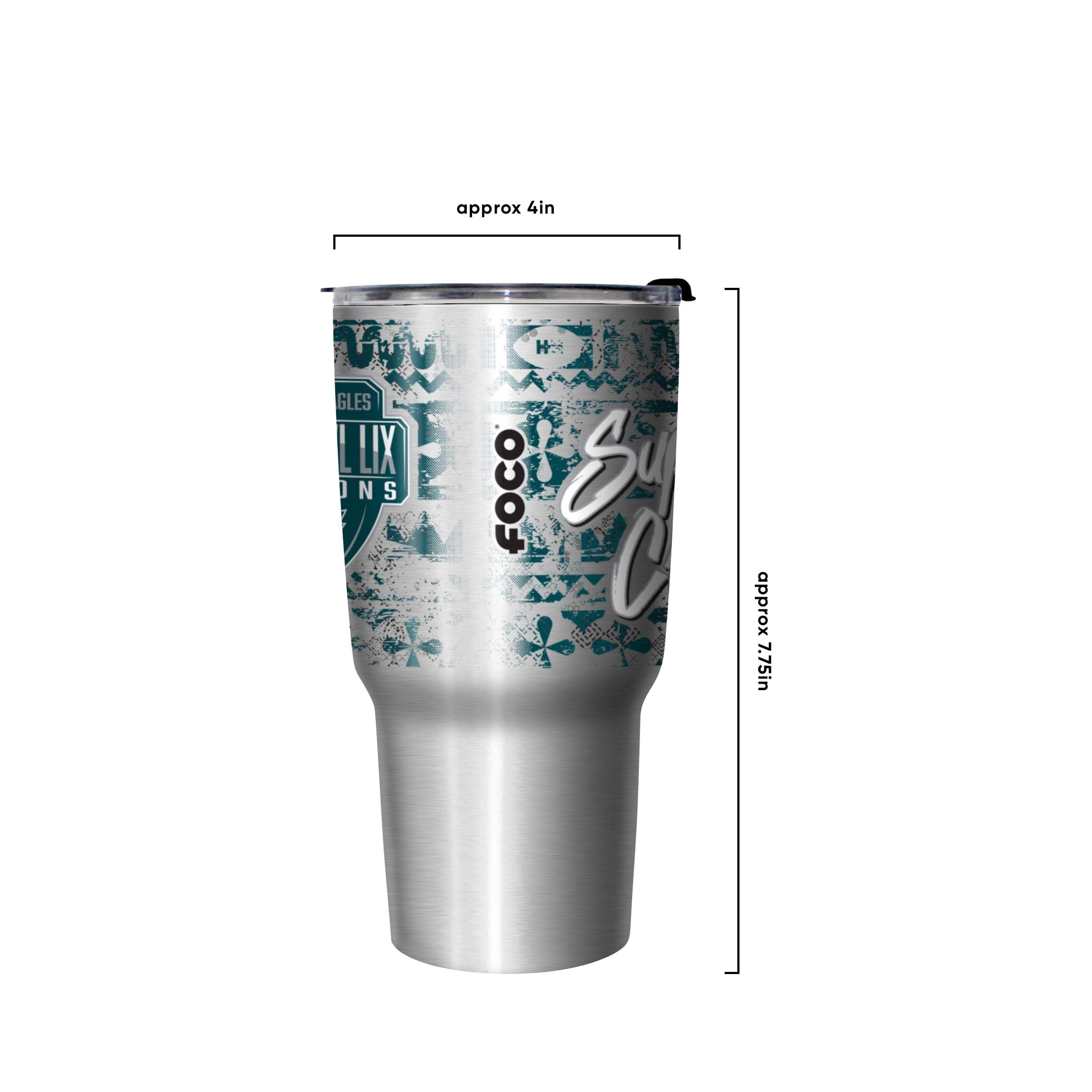 FOCO Philadelphia Eagles NFL Super Bowl LIX Champions 27 oz Stainless Steel Tumbler - Stencil Silver - Sports Collectibles, Sports Memorabilia, Sports Fan Shop, Sports Gifts
