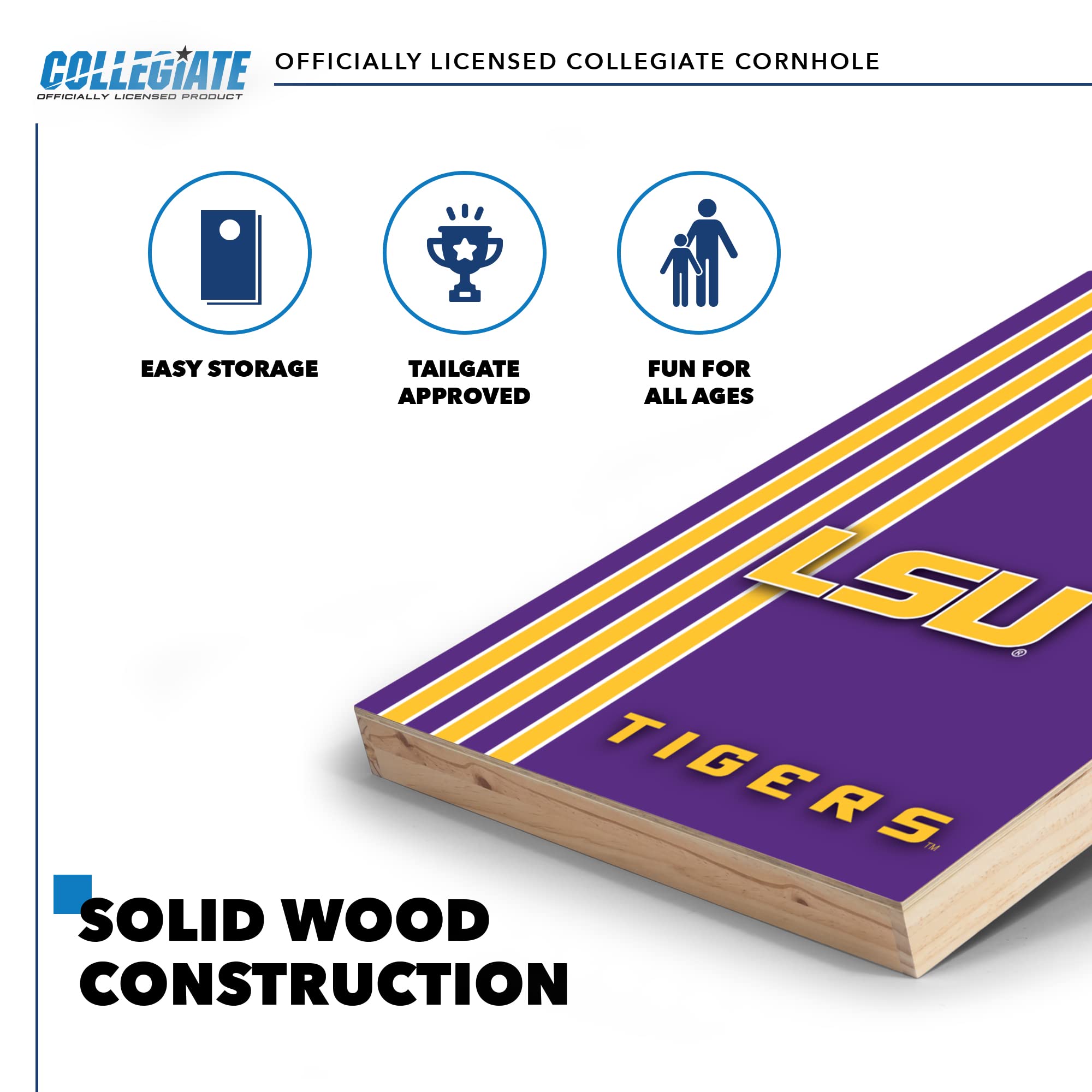 Wild Sports 2' x 3' Solid Wood Cornhole Set with Direct Print HD Team Graphics – Great Gift for Any NCAA Fan! Bean Bag Toss Family Outdoor Games – LSU Tigers - Sports Collectibles, Sports Memorabilia, Sports Fan Shop, Sports Gifts