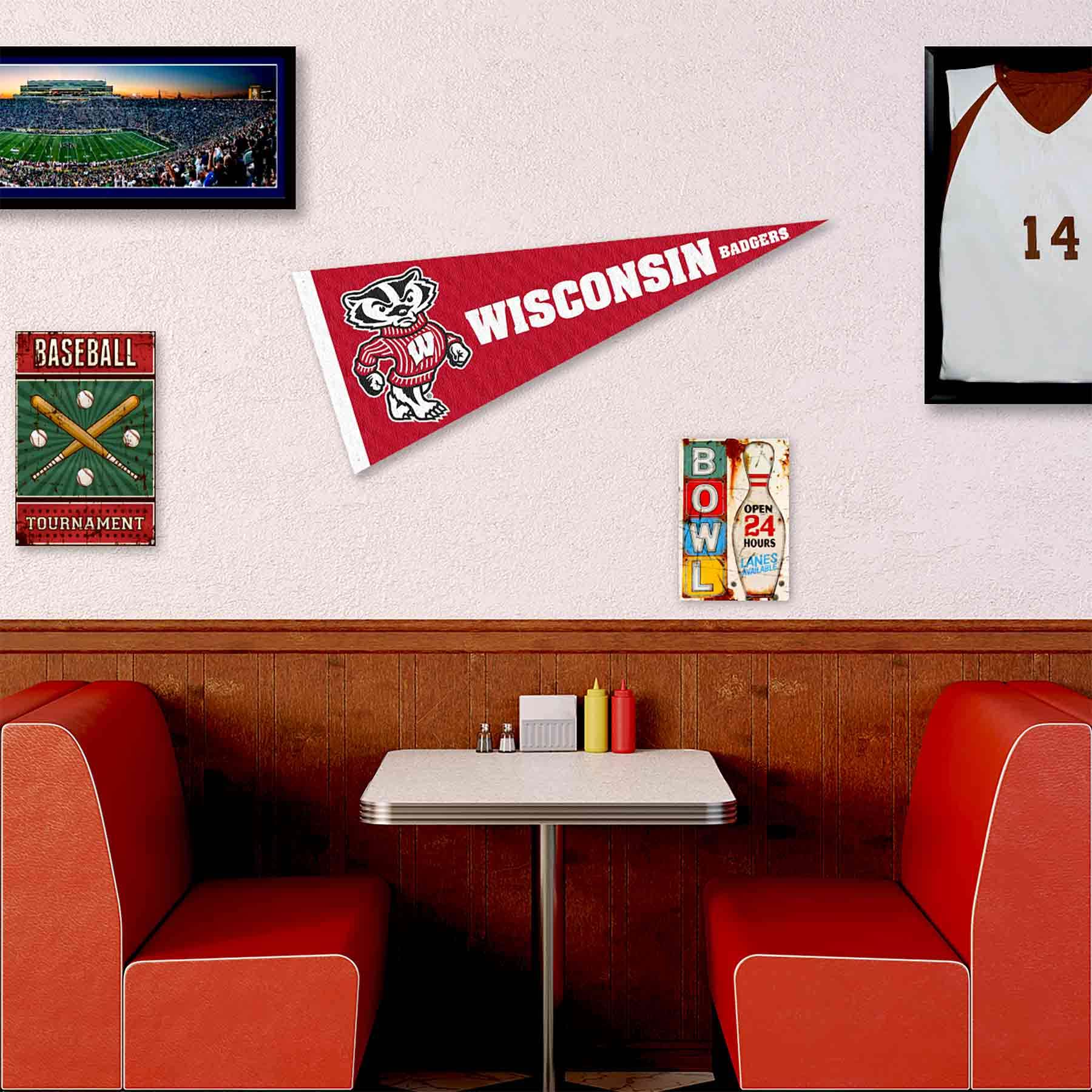 College Flags & Banners Co. Wisconsin Badgers Bucky Mascot Pennant Flag and Wall Tack Mount Pads - Sports Collectibles, Sports Memorabilia, Sports Fan Shop, Sports Gifts