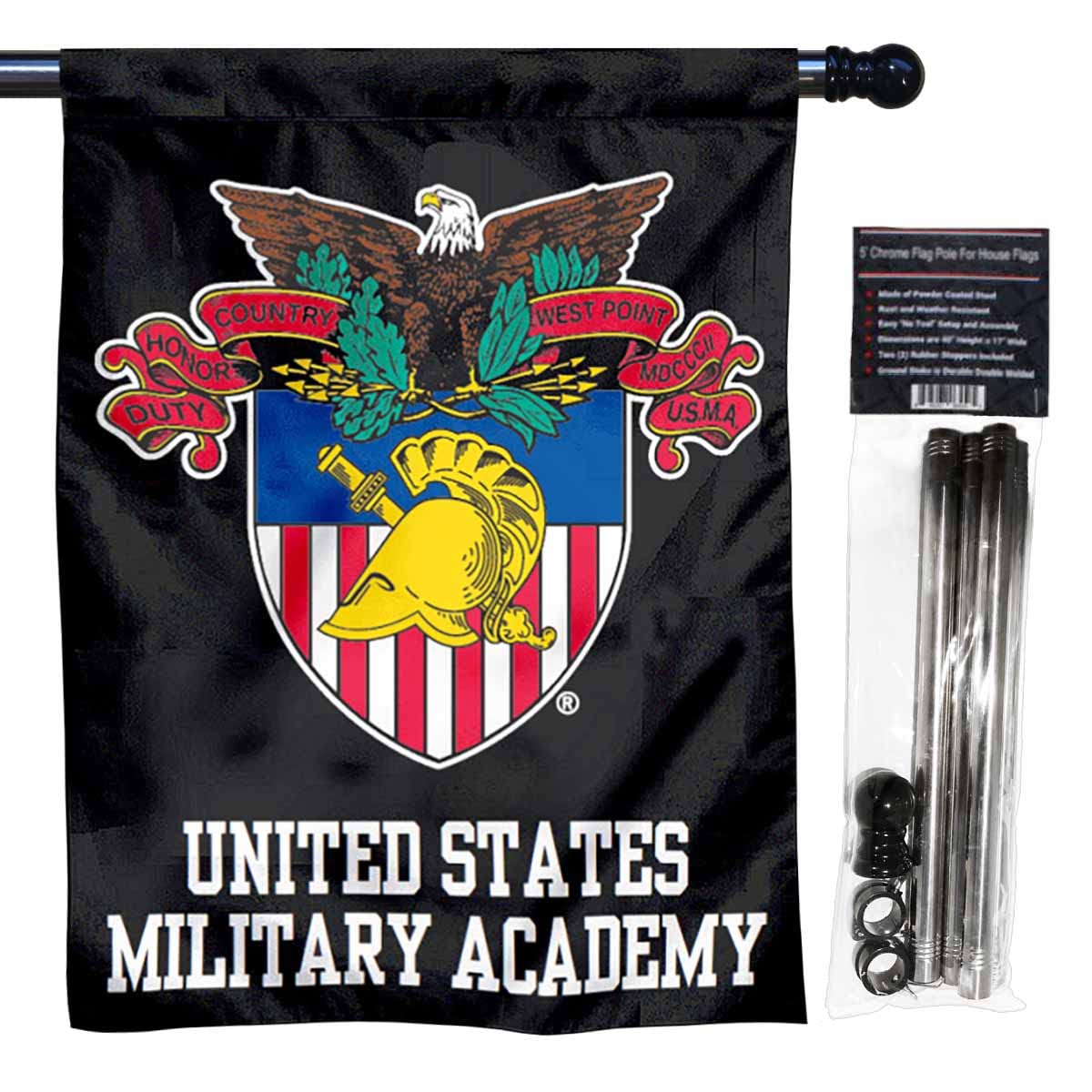 College Flags & Banners Co. US Military Academy Seal Flag with Flag Pole Set - Sports Collectibles, Sports Memorabilia, Sports Fan Shop, Sports Gifts