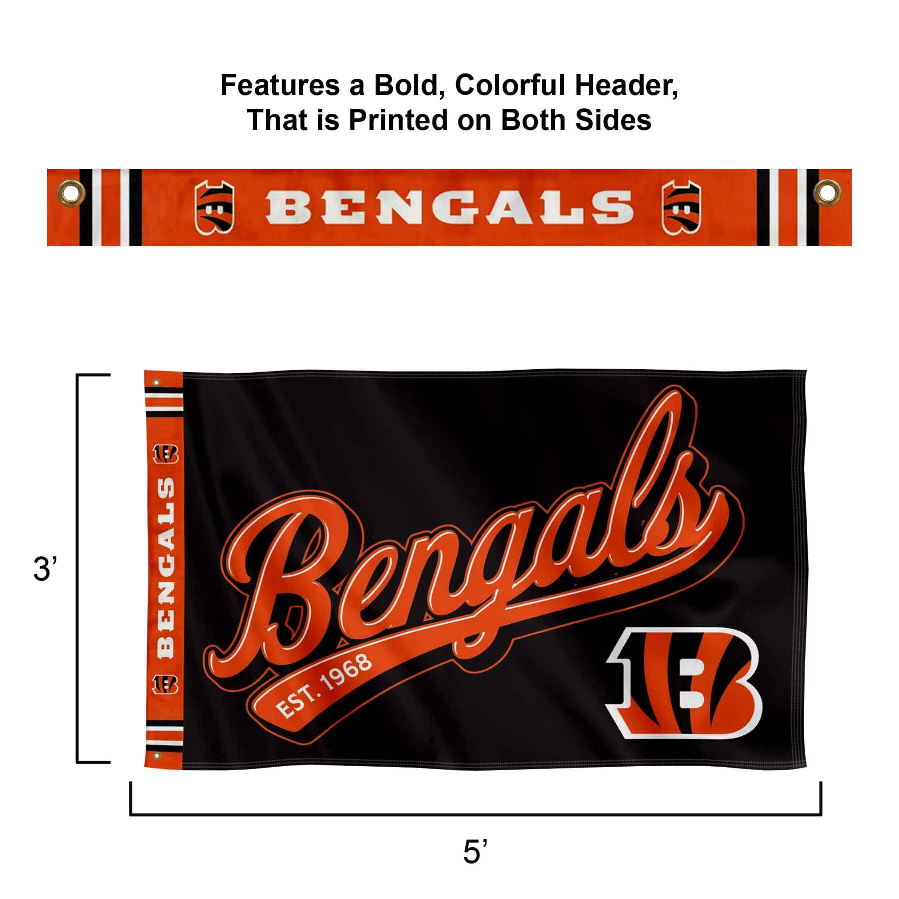 Cincinnati Bengals Script Logo Premium Flag - Sports Collectibles, Sports Memorabilia, Sports Fan Shop, Sports Gifts