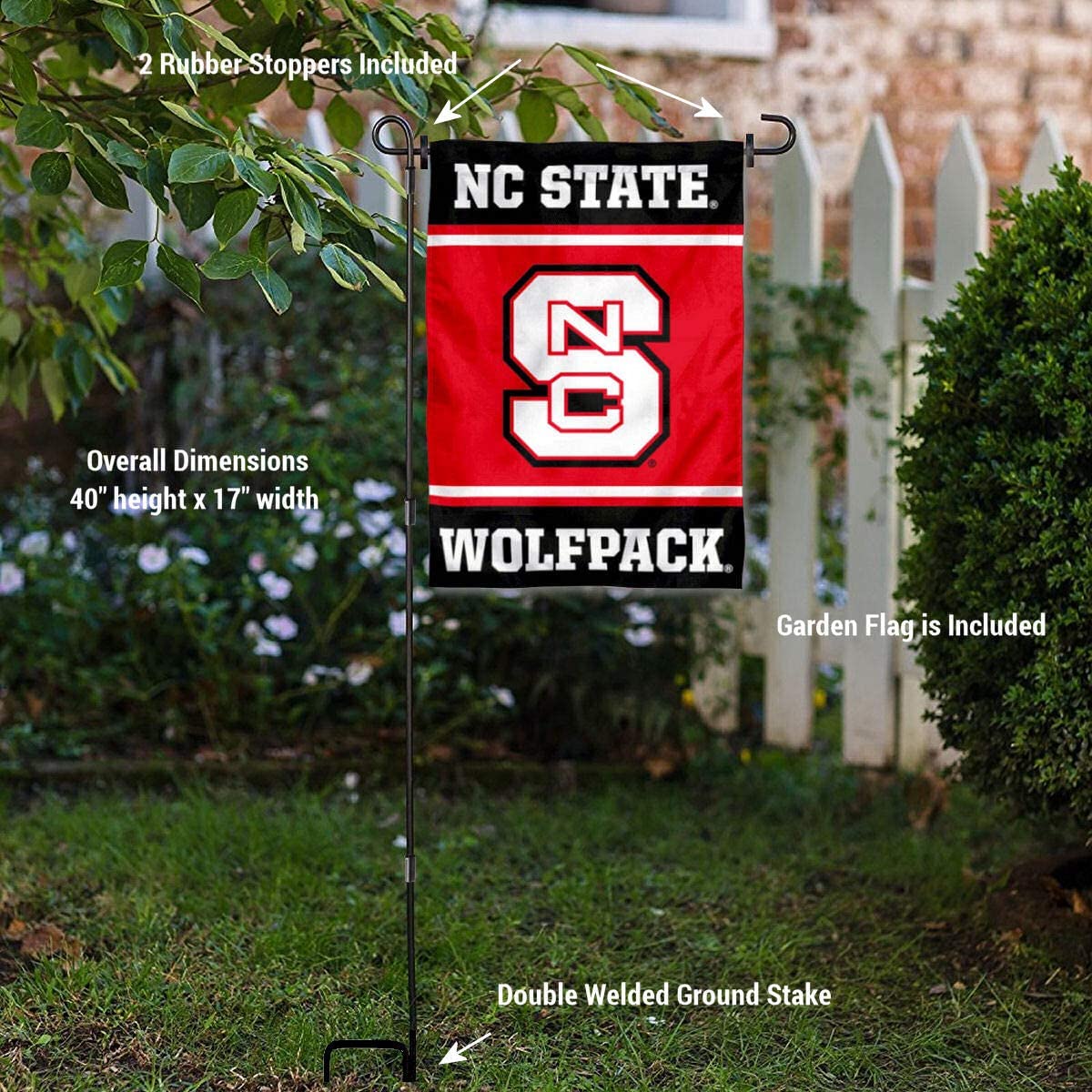 College Flags & Banners Co. North Carolina State Wolfpack Garden Flag and USA Flag Stand Pole Holder Set - Sports Collectibles, Sports Memorabilia, Sports Fan Shop, Sports Gifts