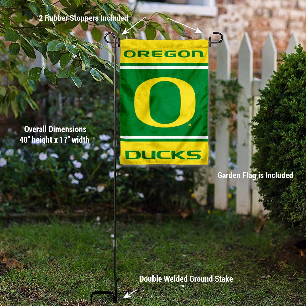 College Flags & Banners Co. Oregon Ducks Garden and USA Flag Stand Pole Holder Set - Sports Collectibles, Sports Memorabilia, Sports Fan Shop, Sports Gifts