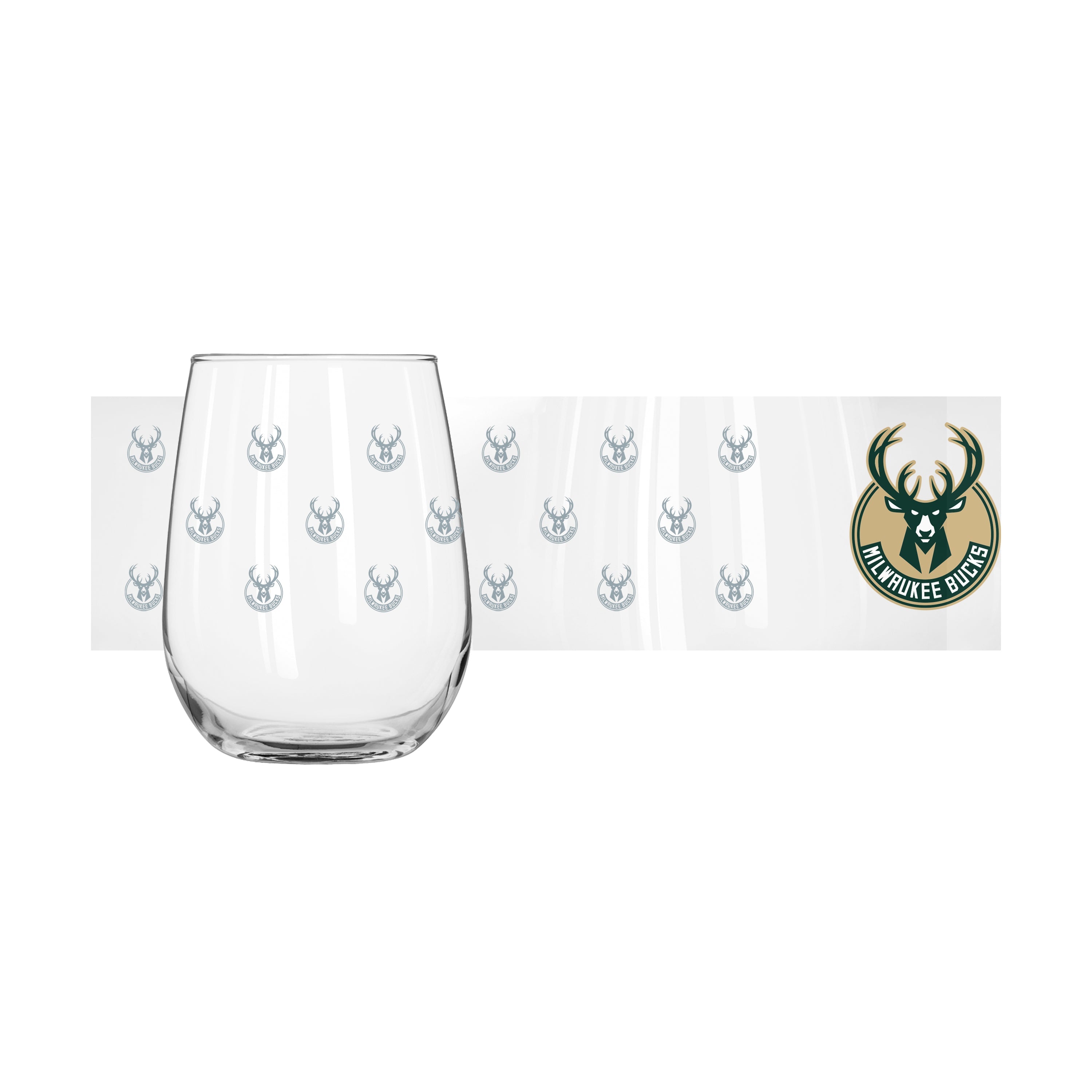 Milwaukee Bucks 16oz Satin Etch Curved Beverage Glass - Sports Gifts, Sports Memorabilia, Sports Collectibles, Fan Shop