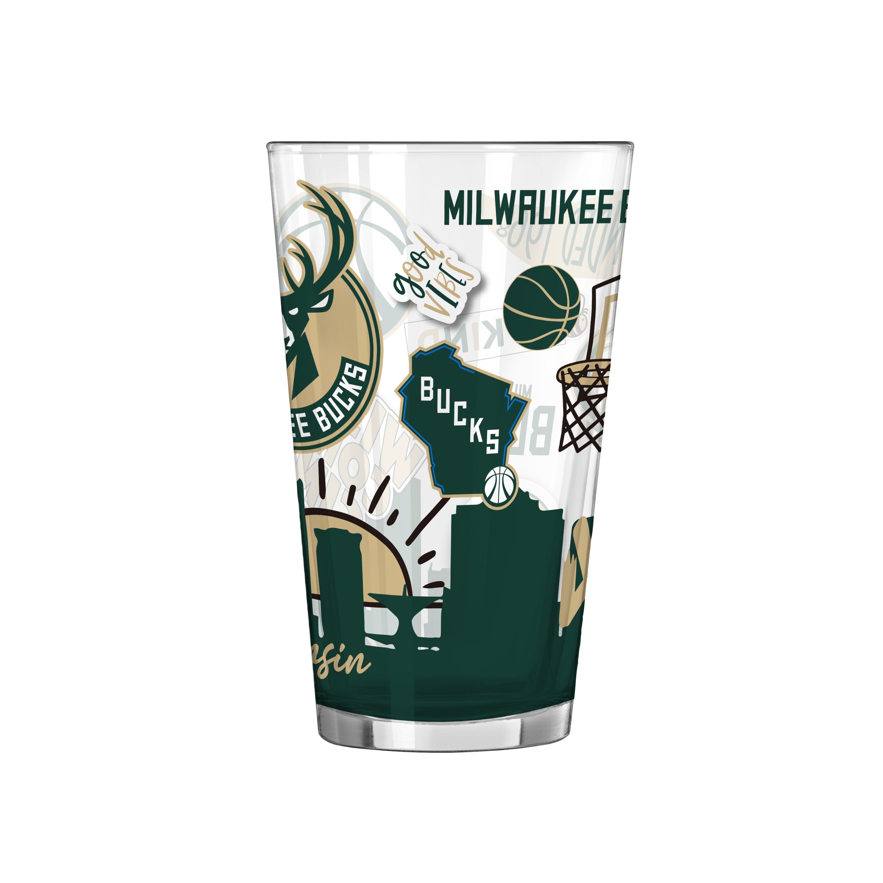 Milwaukee Bucks 16oz Native Pint Glass - Sports Gifts, Sports Memorabilia, Sports Collectibles, Fan Shop