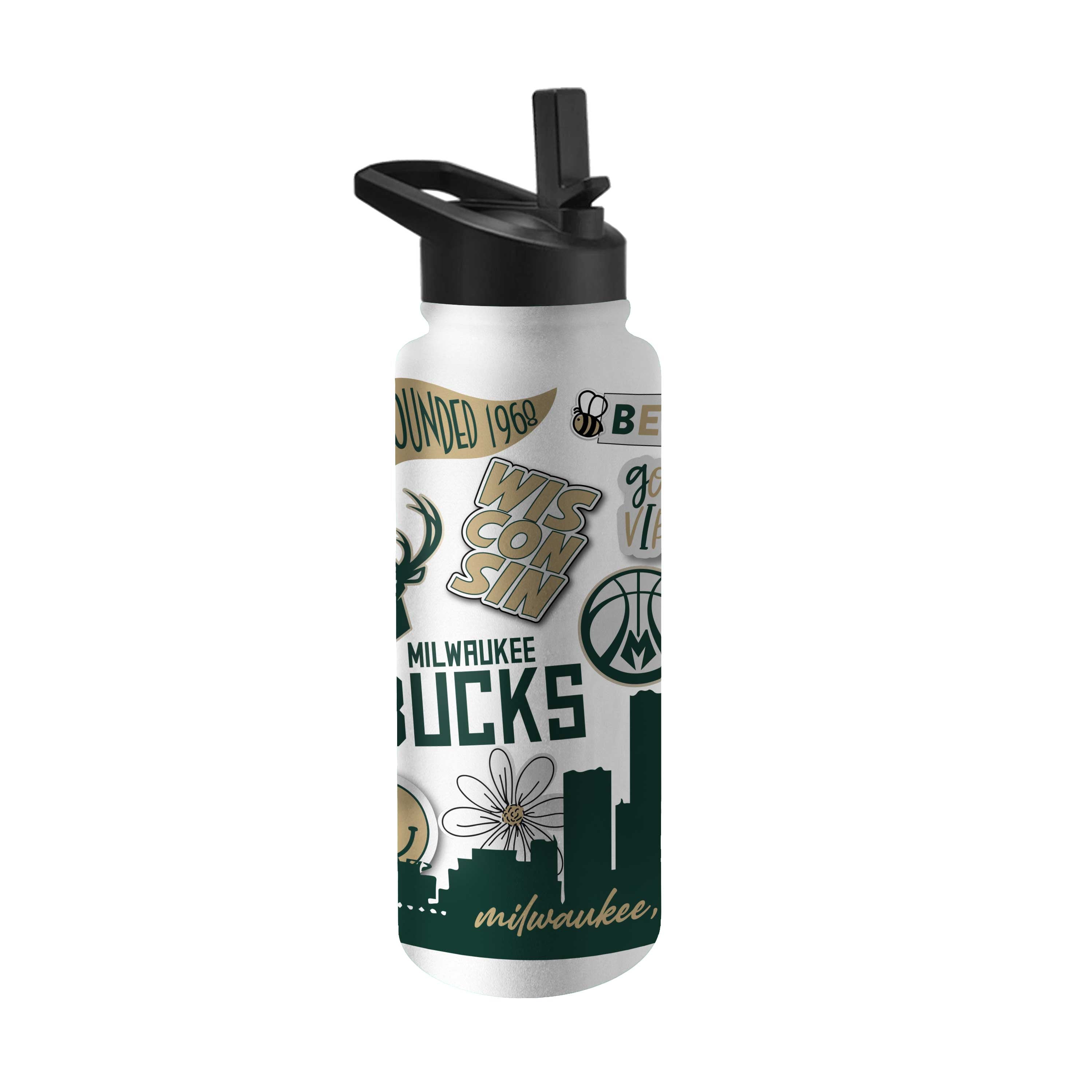 Milwaukee Bucks 34oz Native Quencher Bottle - Sports Gifts, Sports Memorabilia, Sports Collectibles, Fan Shop