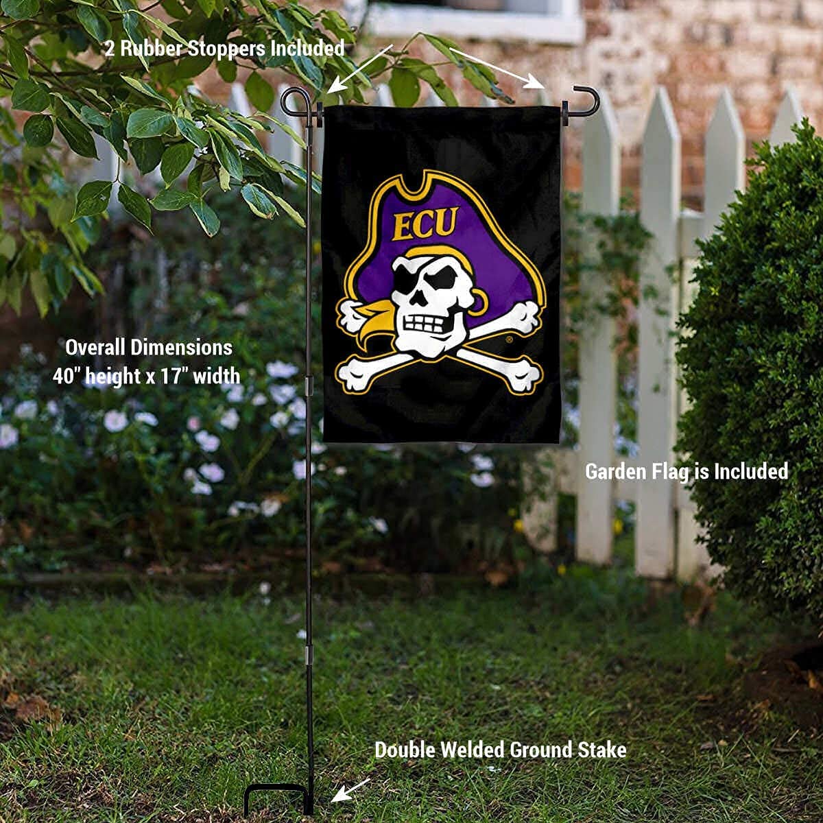 College Flags & Banners Co. East Carolina Pirates Black Garden Banner and Pole Holder Set, Color- Black - Sports Collectibles, Sports Memorabilia, Sports Fan Shop, Sports Gifts