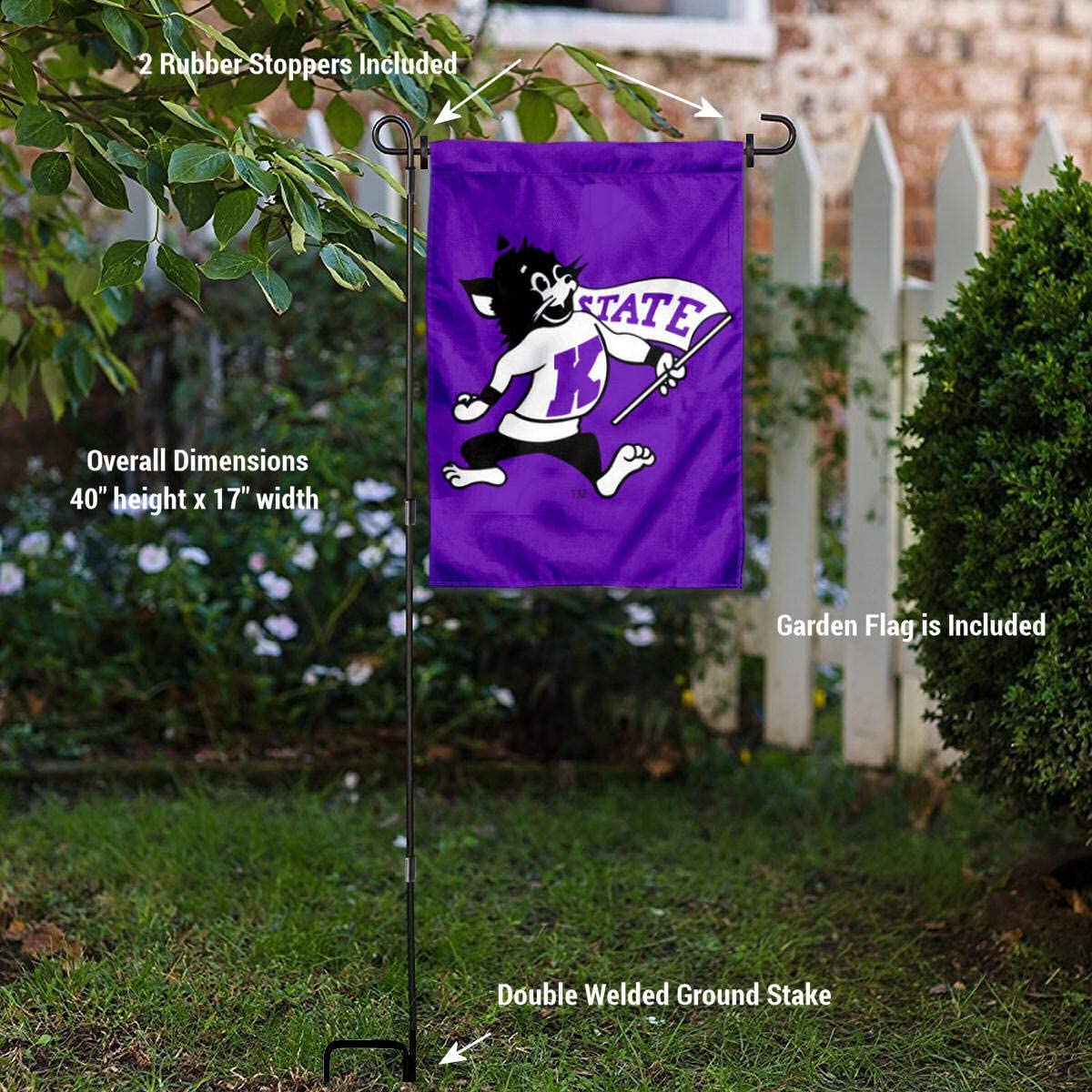 College Flags & Banners Co. Kansas State Wildcats Throwback Logo Garden and USA Flag Stand Pole Holder Set - Sports Collectibles, Sports Memorabilia, Sports Fan Shop, Sports Gifts