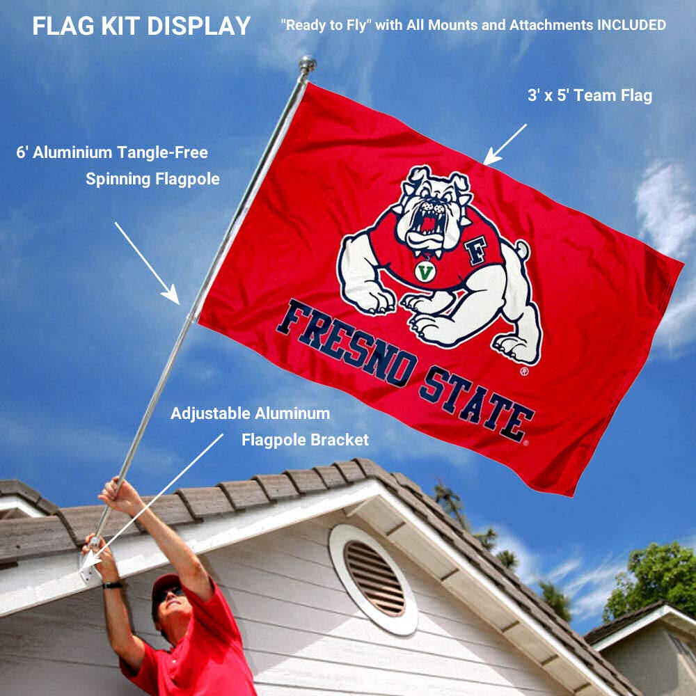 College Flags & Banners Co. Fresno State FSU Bulldogs 3x5 Flag and Pole Bracket Mount Bundle - Sports Collectibles, Sports Memorabilia, Sports Fan Shop, Sports Gifts
