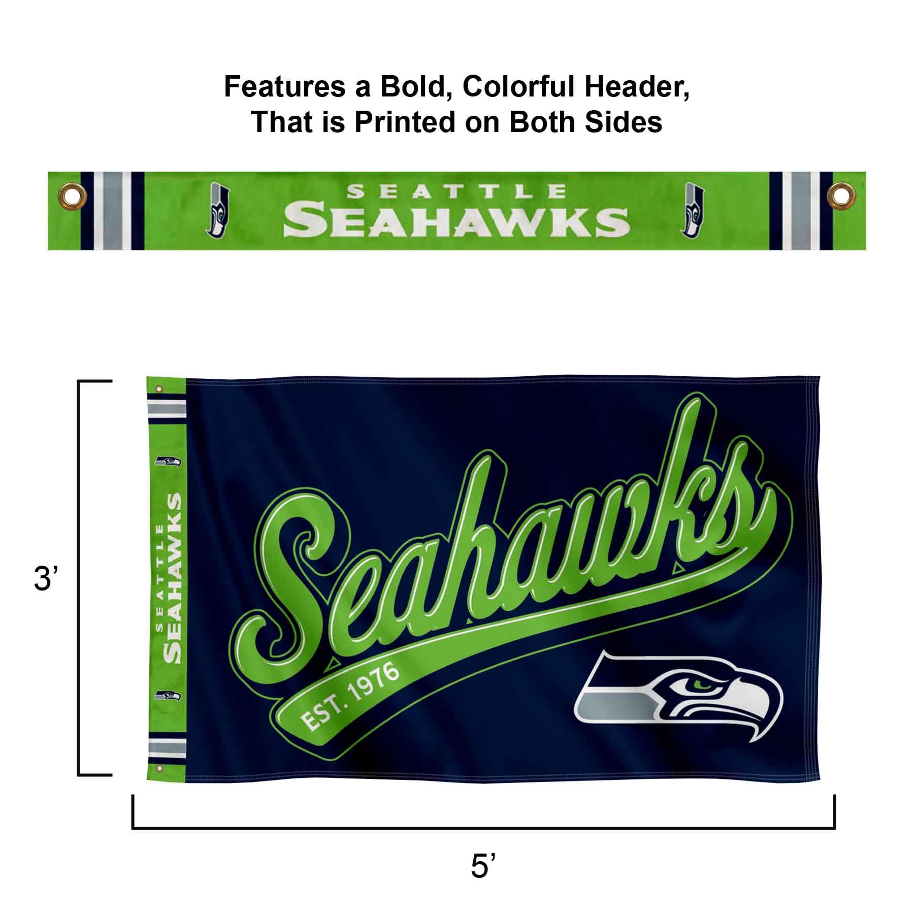 WinCraft Seattle Seahawks Script Logo Premium Flag - Sports Collectibles, Sports Memorabilia, Sports Fan Shop, Sports Gifts