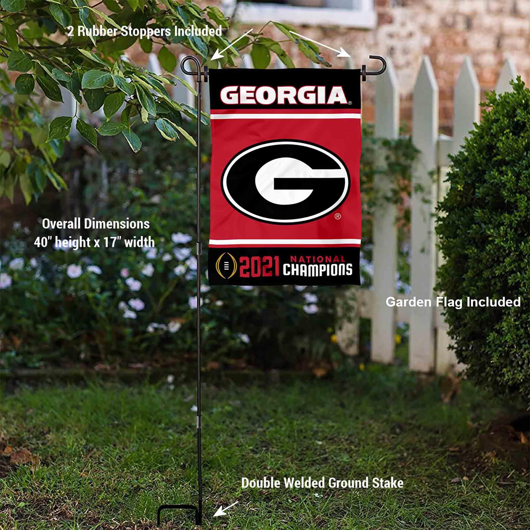 College Flags & Banners Co. Georgia Bulldogs National Champions Garden Flag with Pole Stand Holder - Sports Collectibles, Sports Memorabilia, Sports Fan Shop, Sports Gifts