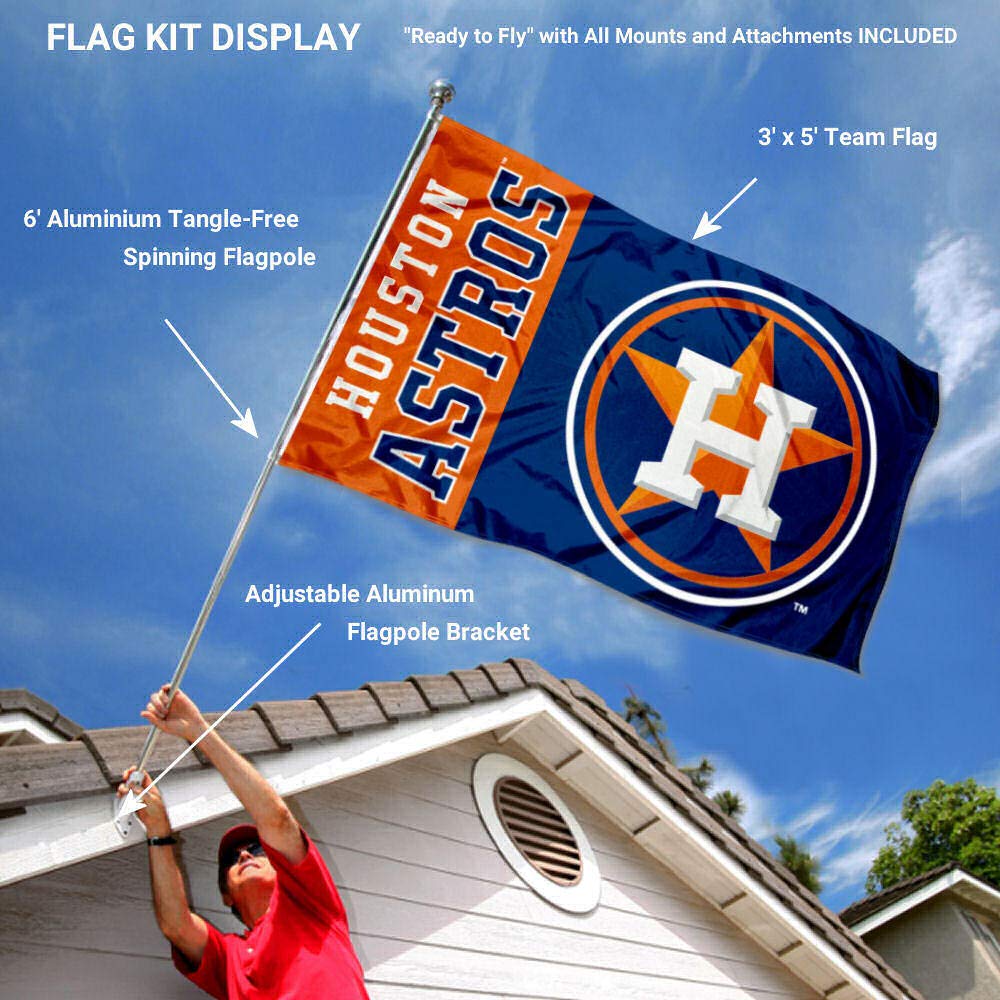 WinCraft Houston Astros Flag Pole and Bracket Set - Sports Collectibles, Sports Memorabilia, Sports Fan Shop, Sports Gifts