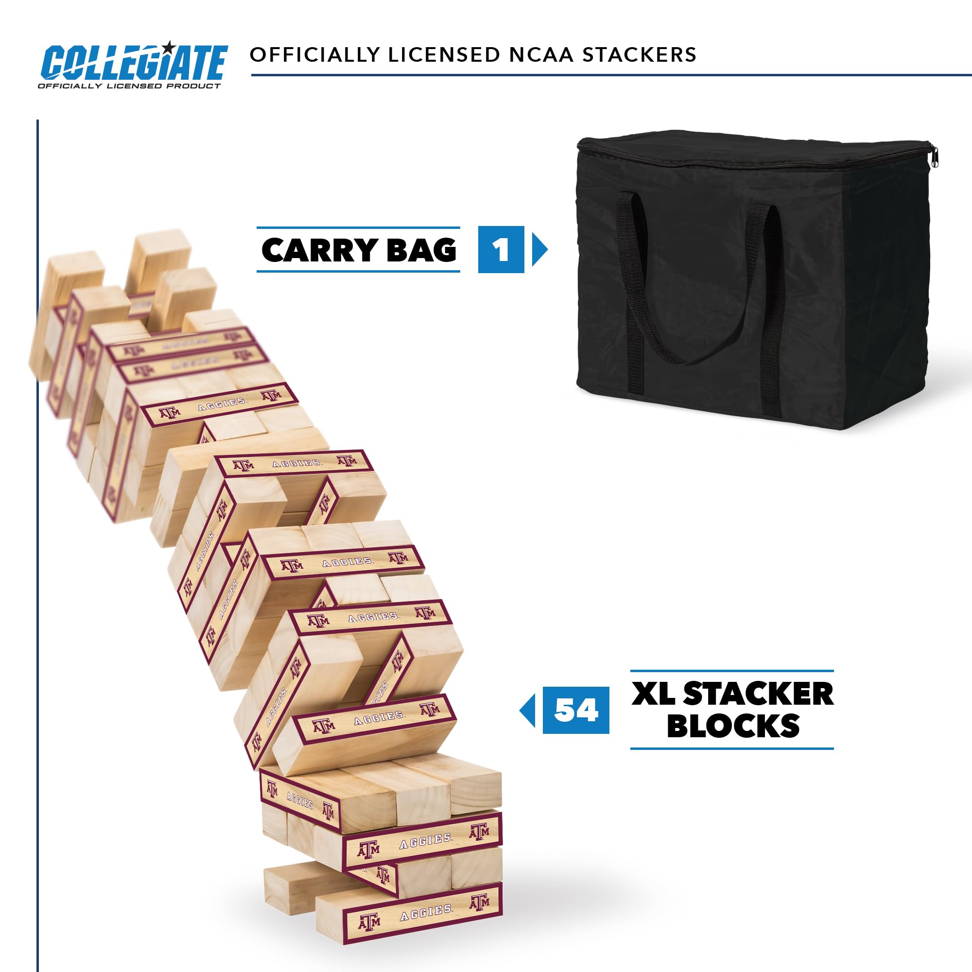 Wild Sports NCAA Texas A&M Aggies Giant Stacking Wooden Blocks – Tumbling Tower Classic Family Game Stacks Over 5 ft. High – Great Gift for Any College Football Fan! - Sports Collectibles, Sports Memorabilia, Sports Fan Shop, Sports Gifts