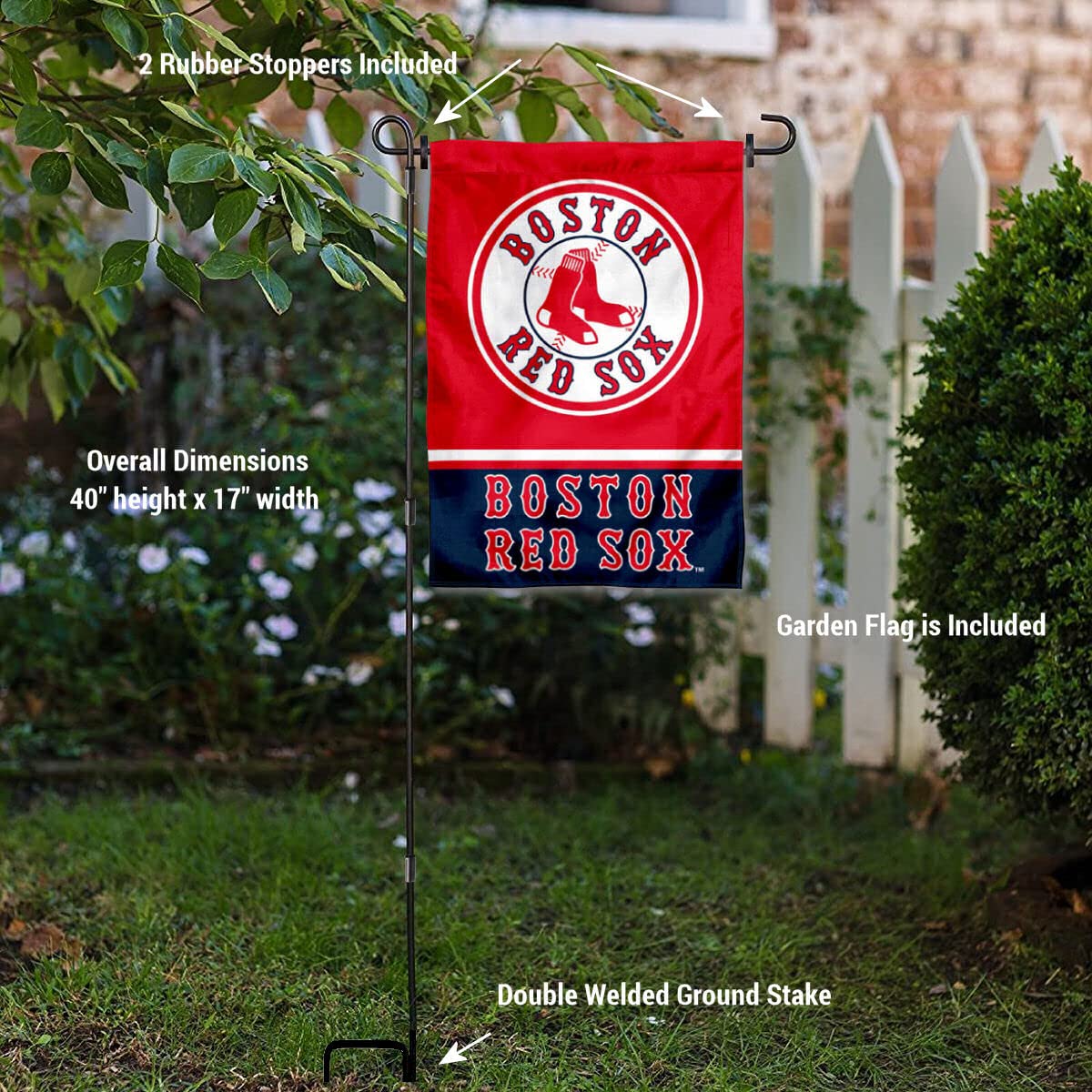 WinCraft Boston Red Sox Garden Flag with Stand Holder - Sports Collectibles, Sports Memorabilia, Sports Fan Shop, Sports Gifts
