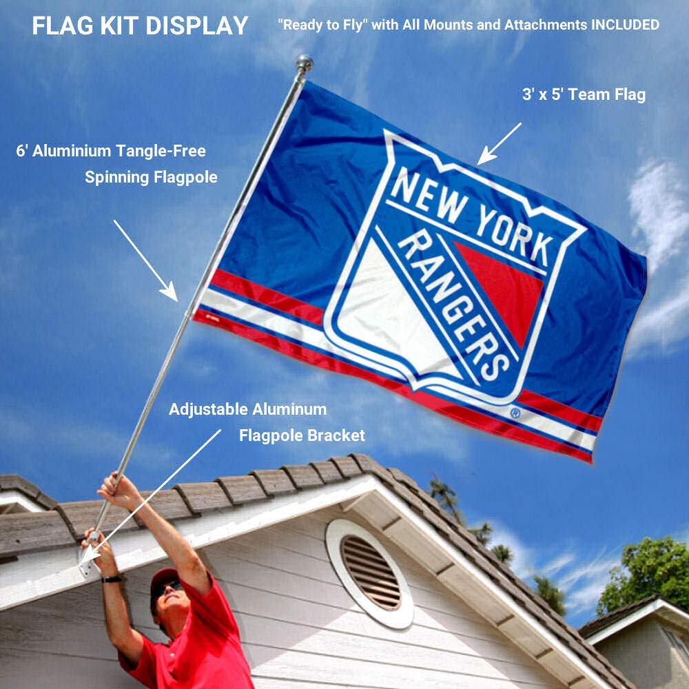 WinCraft New York Rangers Flag Pole and Bracket Set - Sports Collectibles, Sports Memorabilia, Sports Fan Shop, Sports Gifts