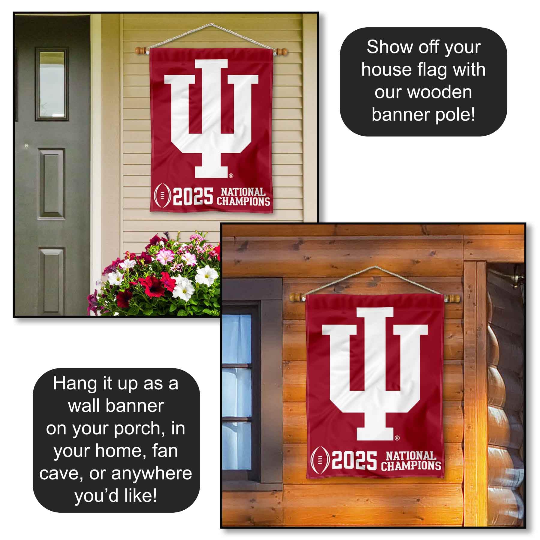 Indiana Hoosiers 2025 National Champions House Flag Banner - Sports Gifts, Sports Memorabilia, Sports Collectibles, Fan Shop