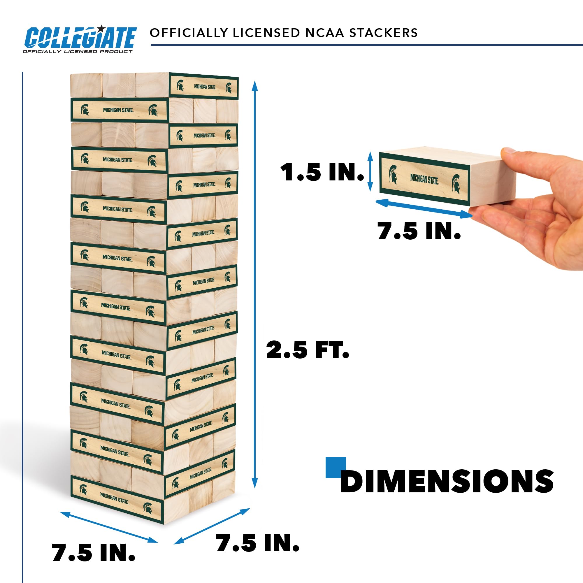 Wild Sports NCAA Michigan State Spartans Giant Stacking Wooden Blocks – Tumbling Tower Classic Family Game Stacks Over 5 ft. High – Great Gift for Any College Football Fan! - Sports Collectibles, Sports Memorabilia, Sports Fan Shop, Sports Gifts