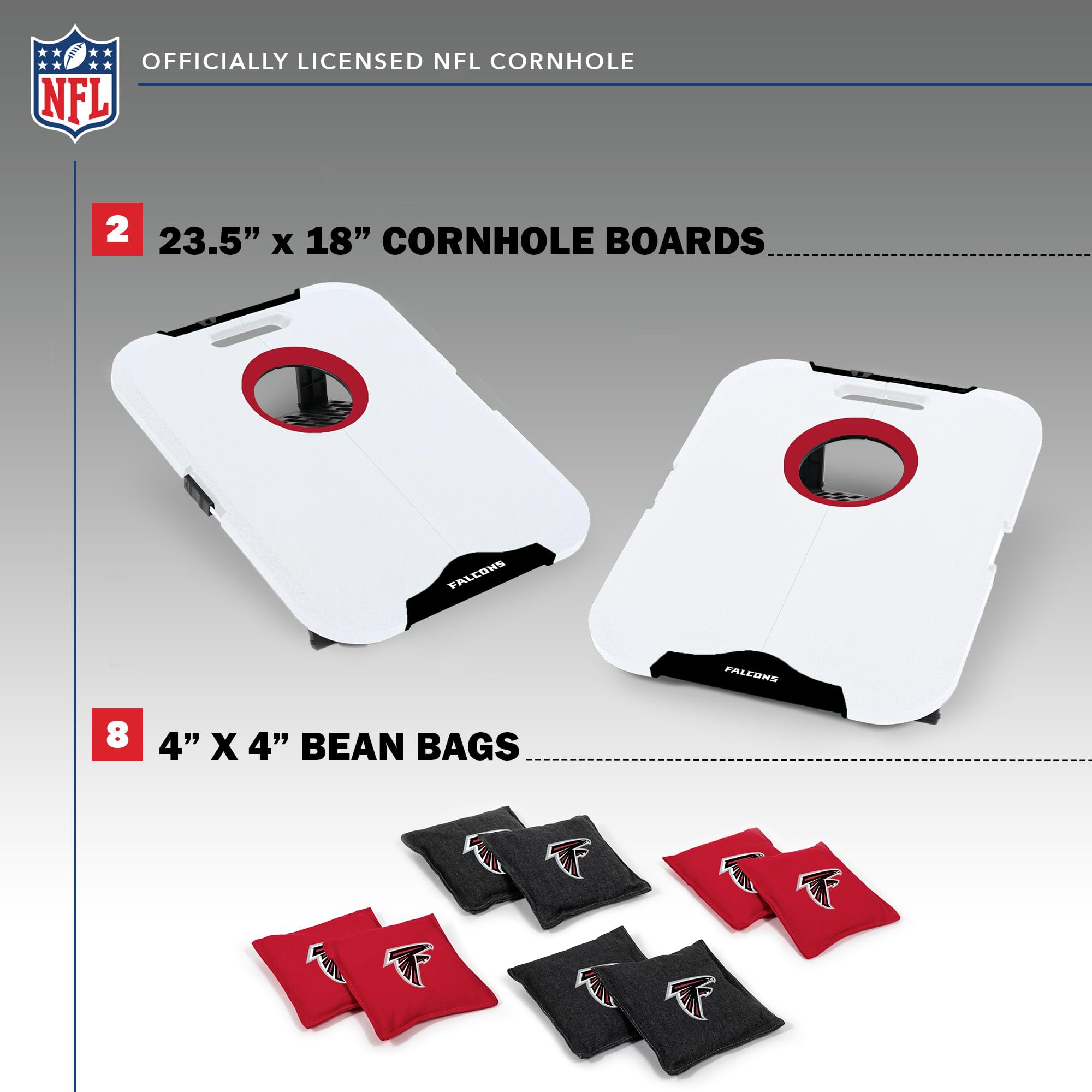 Wild Sports NFL Atlanta Falcons Pro Football All-Weather Cornhole Set - Travel Bean Bag Toss Set Includes 8 Bean Bags - Sports Collectibles, Sports Memorabilia, Sports Fan Shop, Sports Gifts