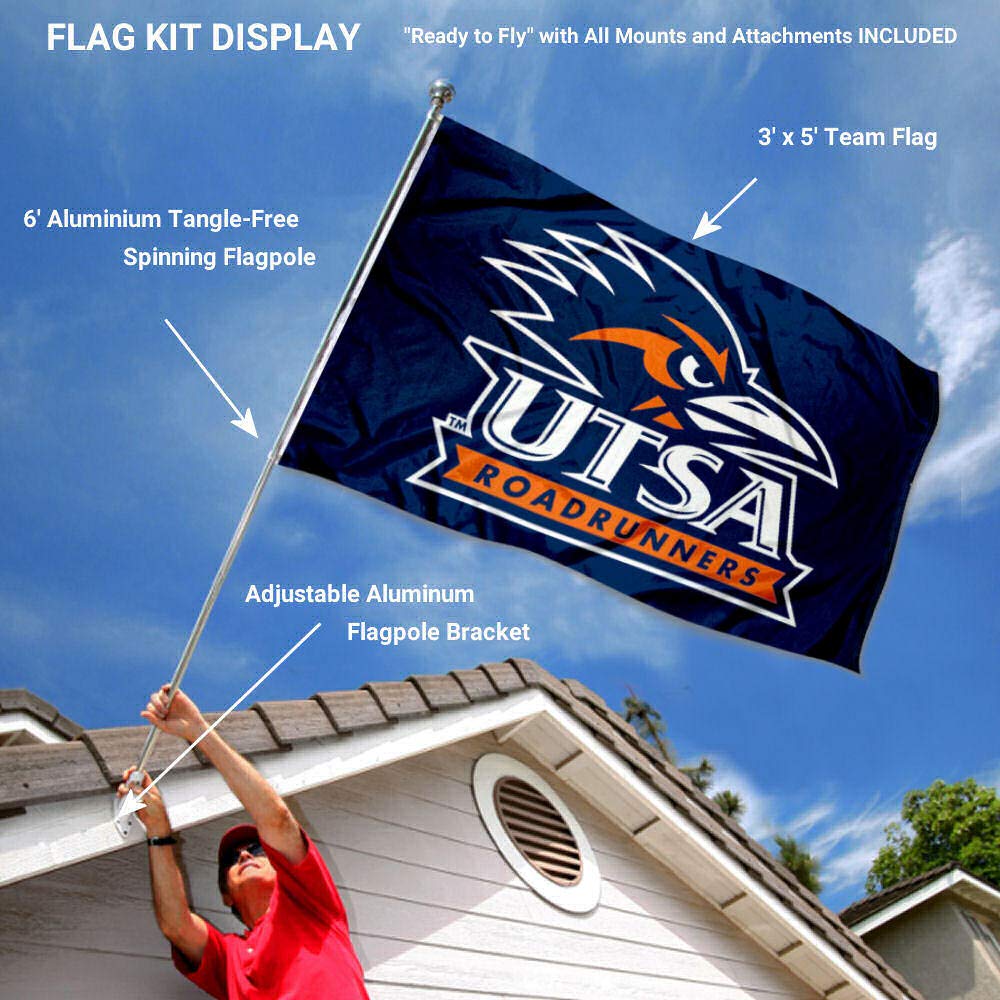 College Flags & Banners Co. Texas San Antonio Roadrunners Flag with Pole and Bracket Holder University Set - Sports Collectibles, Sports Memorabilia, Sports Fan Shop, Sports Gifts