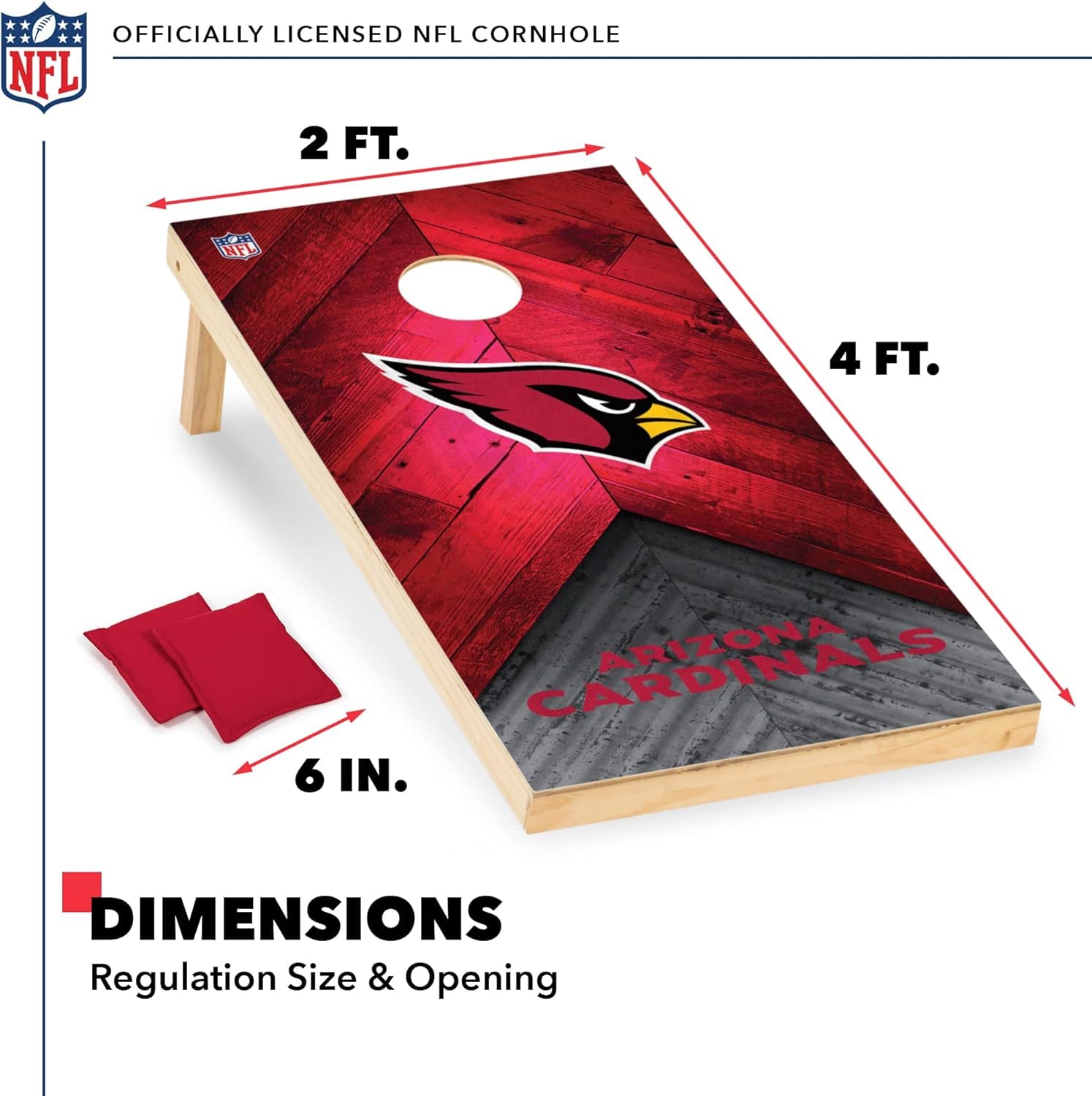 Wild Sports NFL Arizona Cardinals 2' x 4' Regulation Size Solid Wood Cornhole Set with Direct Print HD Team Graphics - Sports Collectibles, Sports Memorabilia, Sports Fan Shop, Sports Gifts