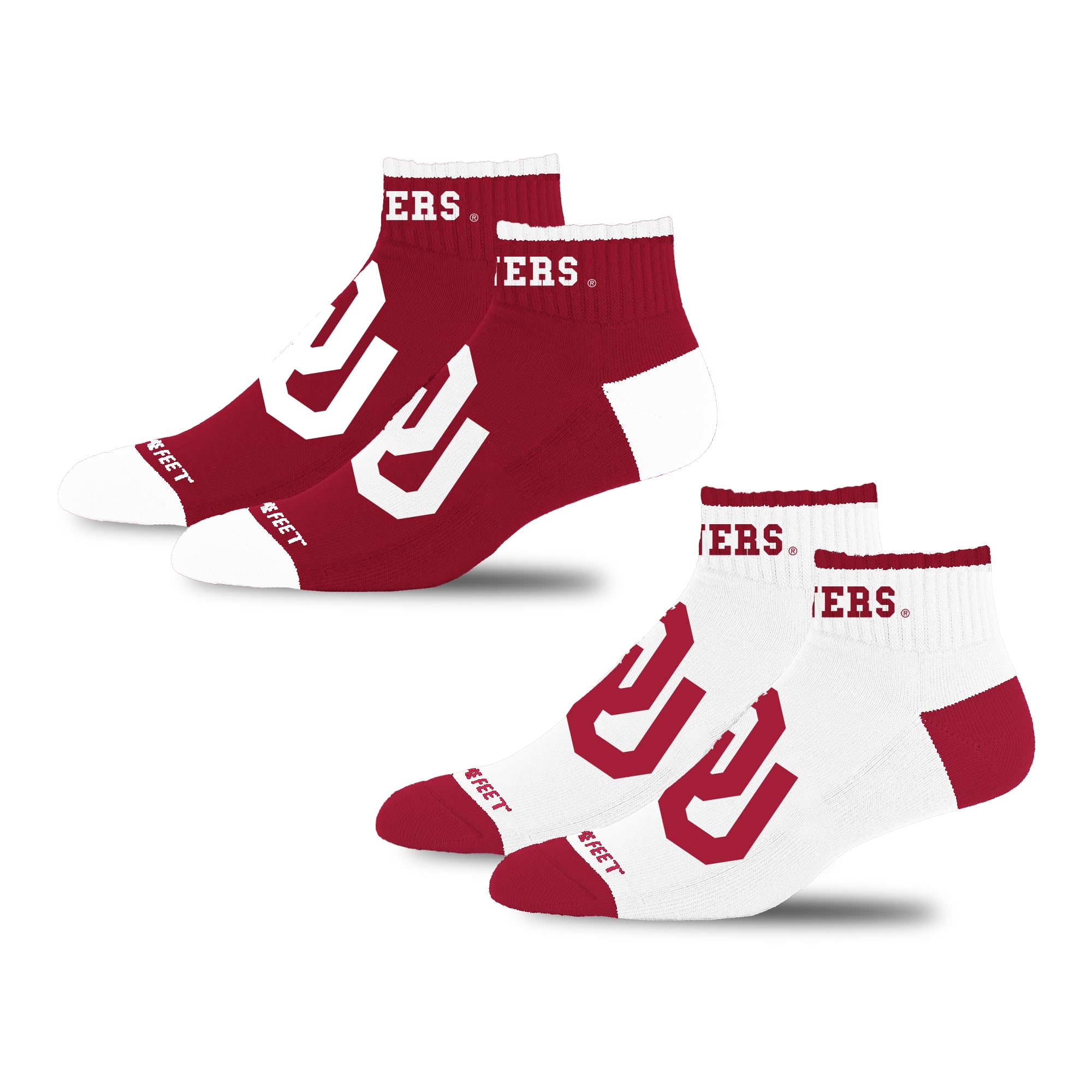 For Bare Feet NCAA OKLAHOMA SOONERS Front and Center 2 Pack Team Colors Large - Sports Gifts, Sports Memorabilia, Sports Collectibles, Fan Shop