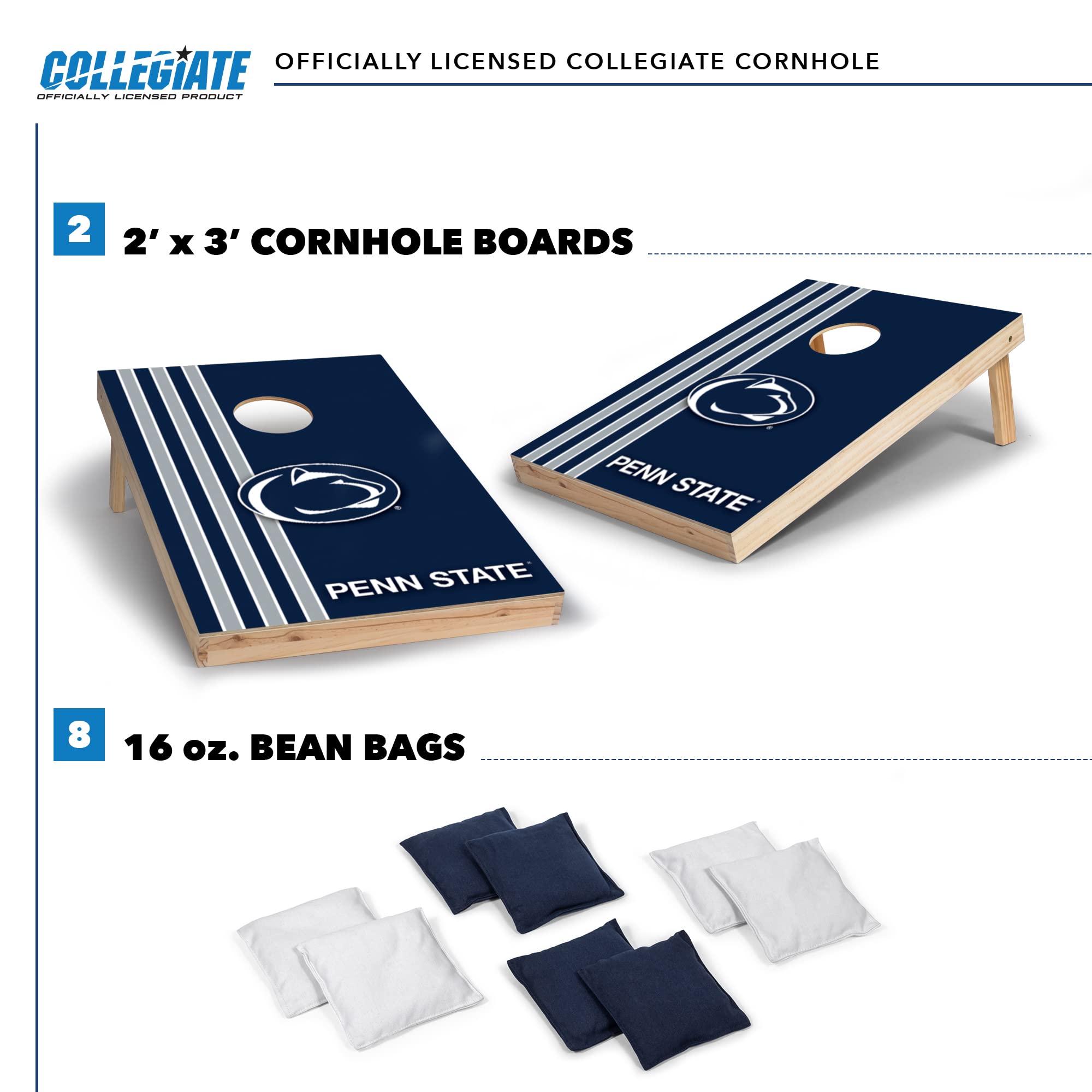 Wild Sports 2' x 3' Solid Wood Cornhole Set with Direct Print HD Team Graphics – Great Gift for Any NCAA Fan! Bean Bag Toss Family Outdoor Games – Penn State Nittany Lions - Sports Collectibles, Sports Memorabilia, Sports Fan Shop, Sports Gifts