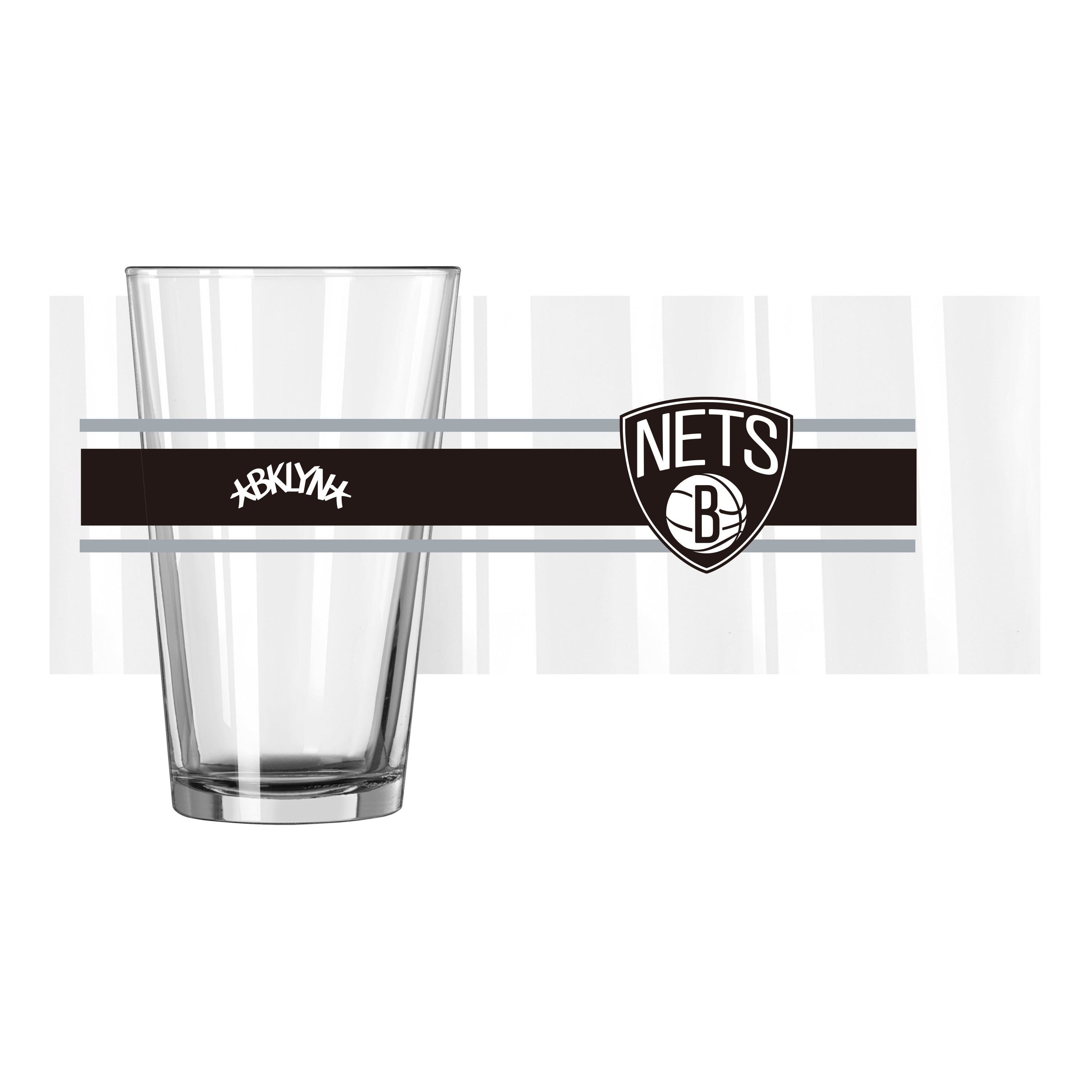 Brooklyn Nets 16oz Stripe Pint Glass - Sports Gifts, Sports Memorabilia, Sports Collectibles, Fan Shop