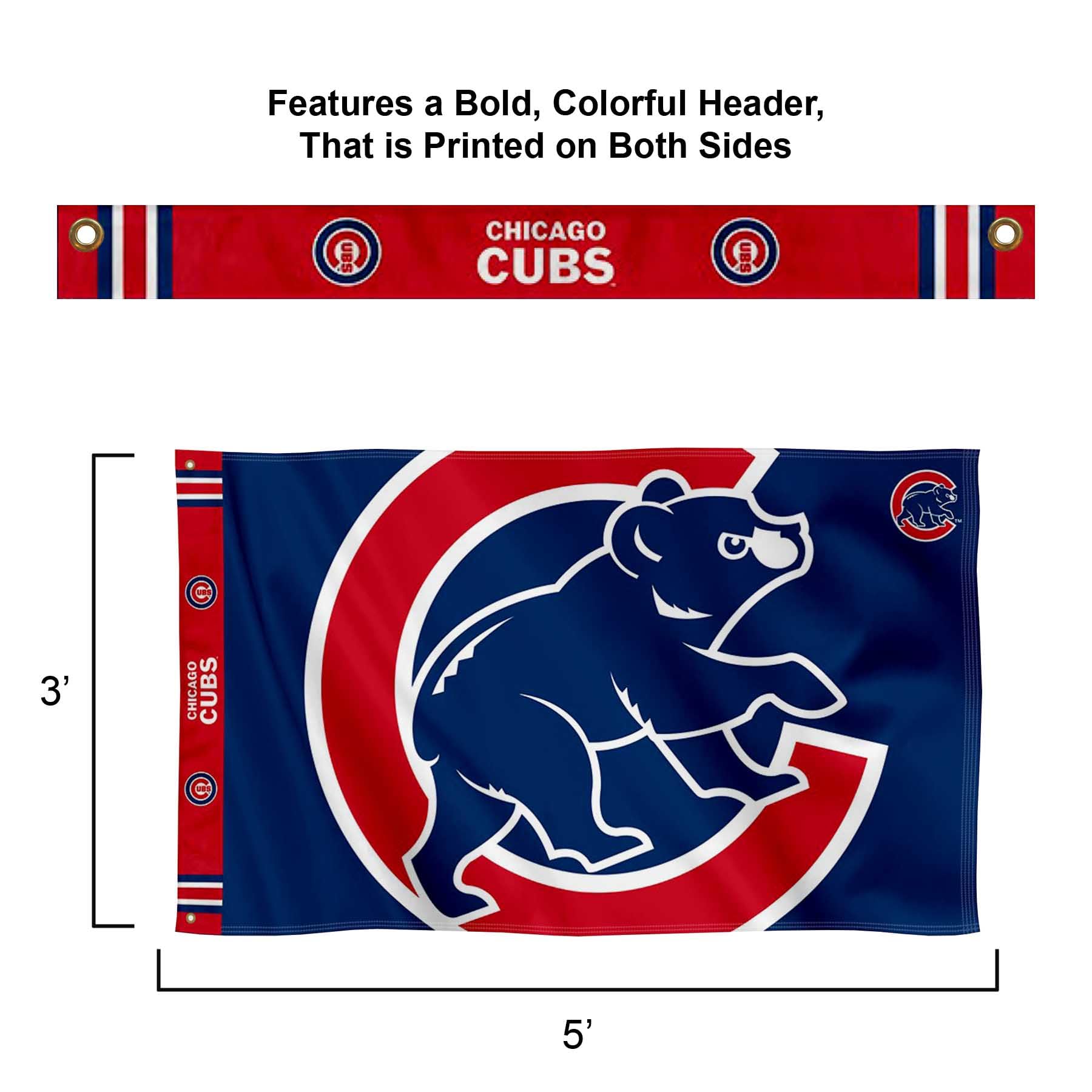 WinCraft Chicago Baseball Printed Header Flag 3x5 Banner - Sports Collectibles, Sports Memorabilia, Sports Fan Shop, Sports Gifts