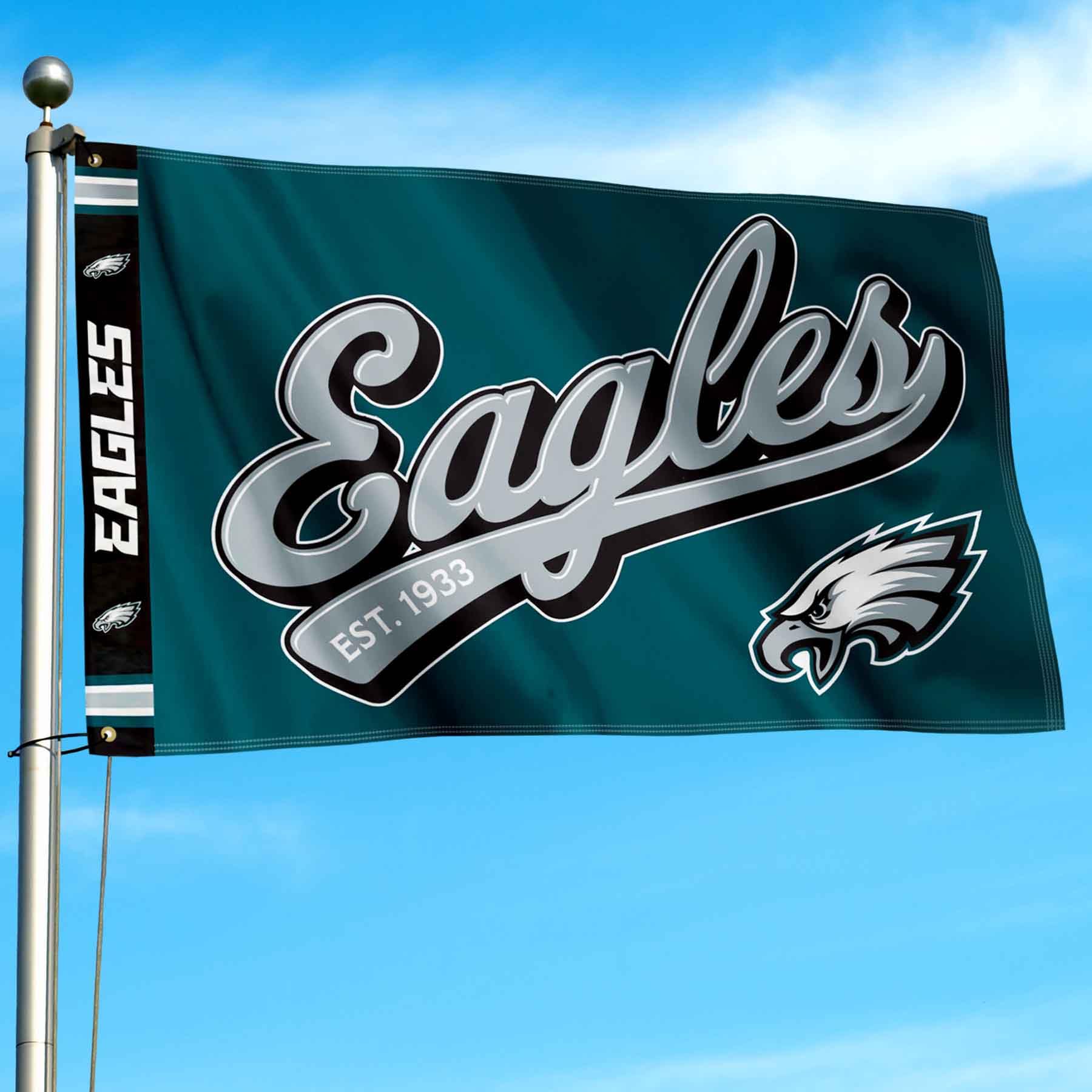 WinCraft Philadelphia Eagles Script Logo Premium Flag - Sports Collectibles, Sports Memorabilia, Sports Fan Shop, Sports Gifts