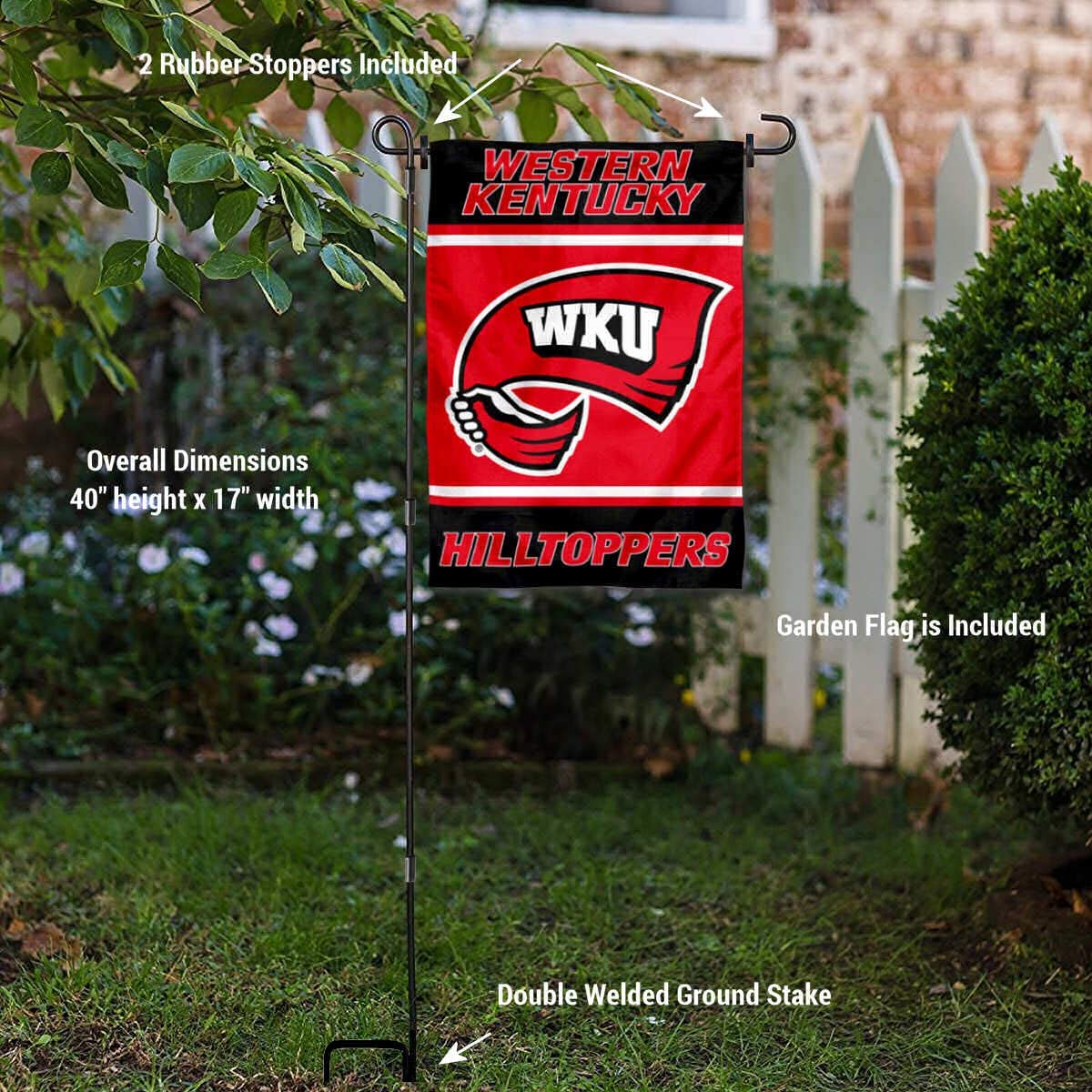 College Flags & Banners Co. WKU Hilltoppers Garden Flag and USA Flag Stand Pole Holder Set - Sports Collectibles, Sports Memorabilia, Sports Fan Shop, Sports Gifts