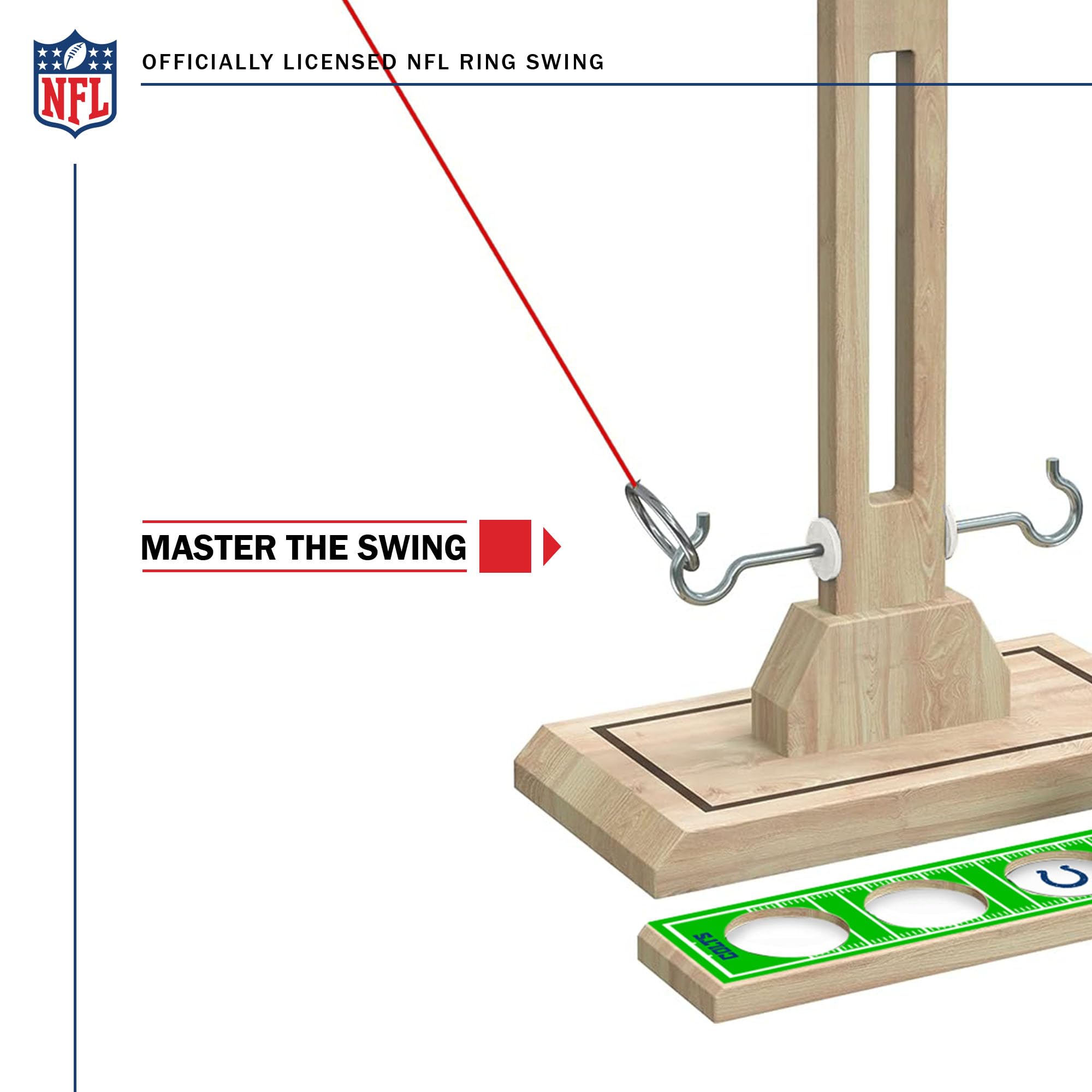 Wild Sports NFL Indianapolis Colts Wooden Ring Swing Battle - Head-to-Head Ring Toss Hook & Ring Game for NFL Fans - Sports Collectibles, Sports Memorabilia, Sports Fan Shop, Sports Gifts