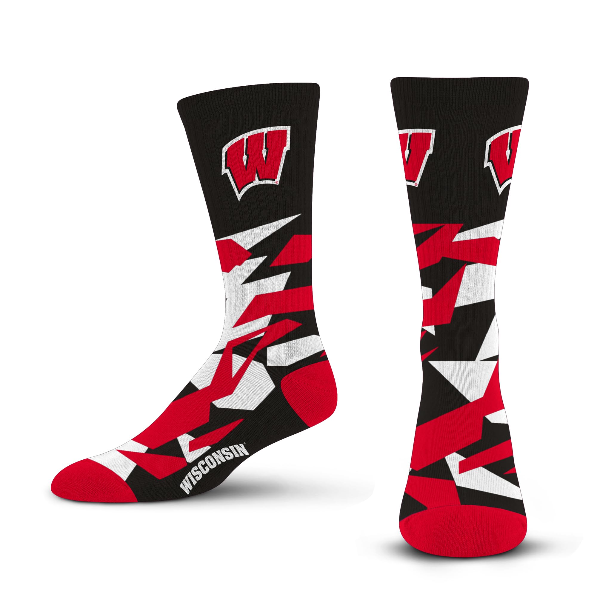 For Bare Feet NCAA WISCONSIN BADGERS Shattered Camo Crew Sock Team Color Large - Sports Gifts, Sports Memorabilia, Sports Collectibles, Fan Shop