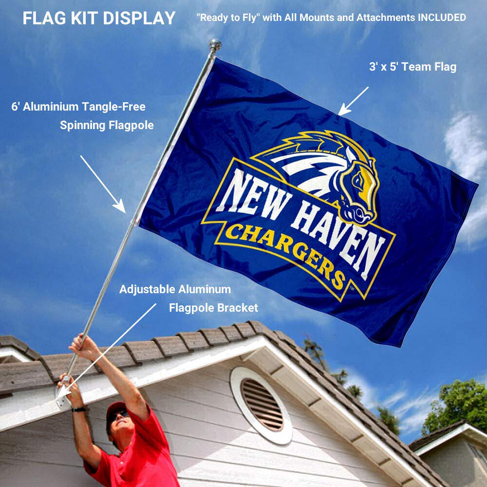 College Flags & Banners Co. New Haven Chargers Flag and Pole Bracket Mount Bundle - Sports Collectibles, Sports Memorabilia, Sports Fan Shop, Sports Gifts