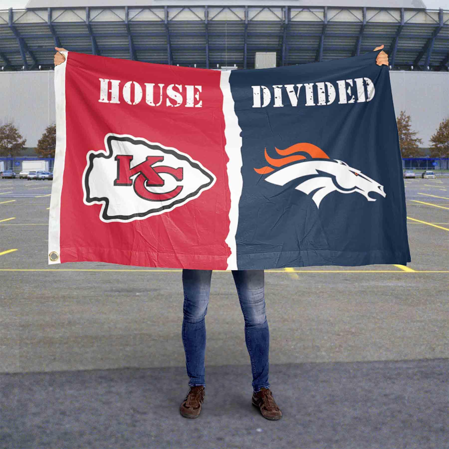 WinCraft Chiefs and Broncos House Divided Flag Rivalry Banner - Sports Collectibles, Sports Memorabilia, Sports Fan Shop, Sports Gifts