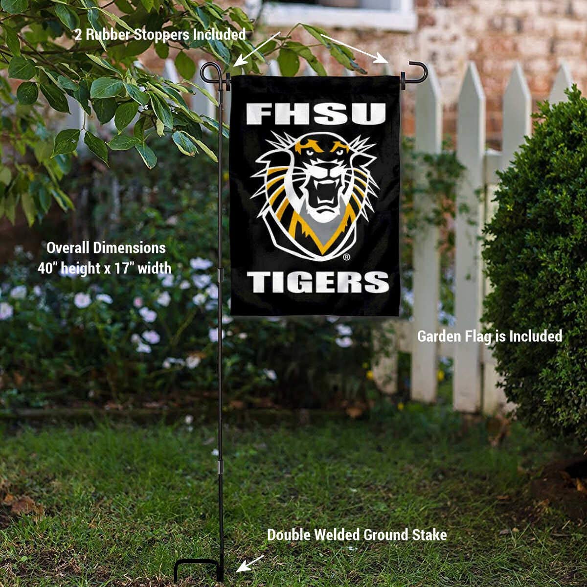 College Flags & Banners Co. Fort Hays State Garden Flag and USA Flag Stand Pole Holder Set - Sports Collectibles, Sports Memorabilia, Sports Fan Shop, Sports Gifts