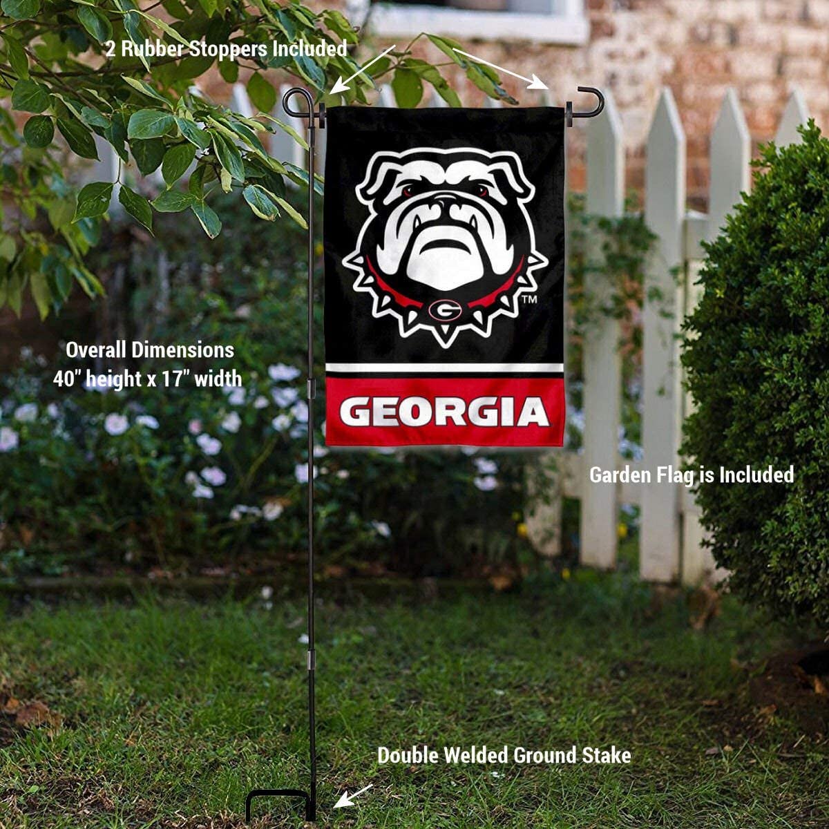 College Flags & Banners Co. Georgia Bulldogs Garden Flag and Flag Stand Pole Holder Set - Sports Collectibles, Sports Memorabilia, Sports Fan Shop, Sports Gifts