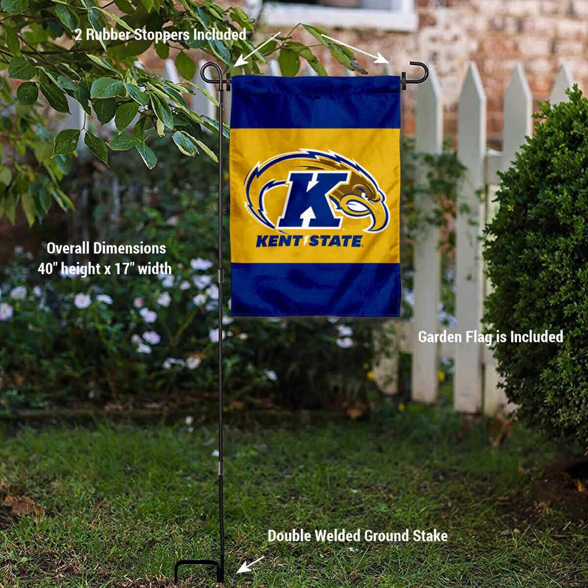 College Flags & Banners Co. KSU Golden Flashes Garden Flag and USA Stand Pole Holder Set - Sports Collectibles, Sports Memorabilia, Sports Fan Shop, Sports Gifts