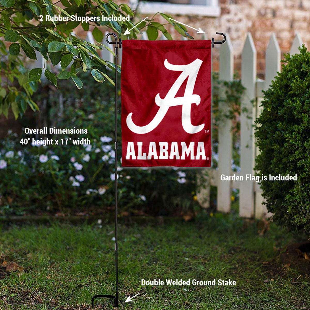 College Flags & Banners Co. Alabama Crimson Tide Script A Garden Flag with Stand Holder - Sports Collectibles, Sports Memorabilia, Sports Fan Shop, Sports Gifts