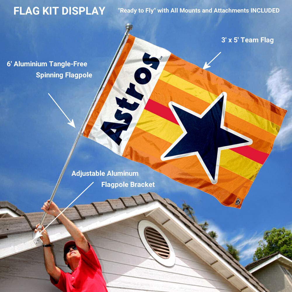 WinCraft Houston Astros Vintage Rainbow Flag Pole and Bracket Mount Set - Sports Collectibles, Sports Memorabilia, Sports Fan Shop, Sports Gifts