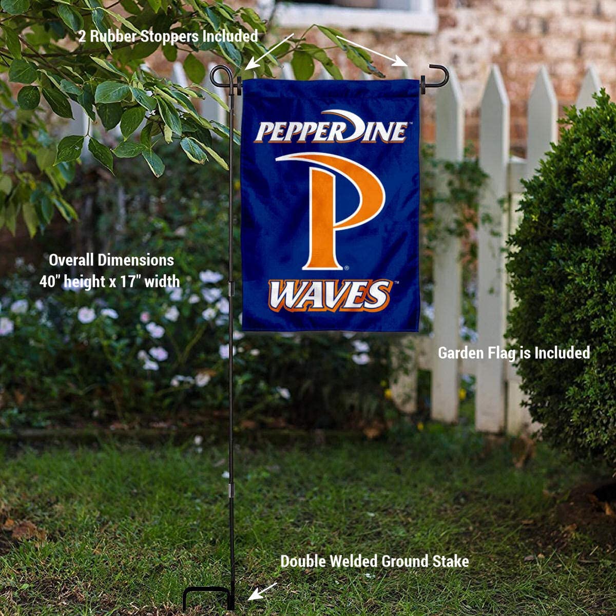 College Flags & Banners Co. Pepperdine University Garden Flag and Stand Pole Holder Set - Sports Collectibles, Sports Memorabilia, Sports Fan Shop, Sports Gifts
