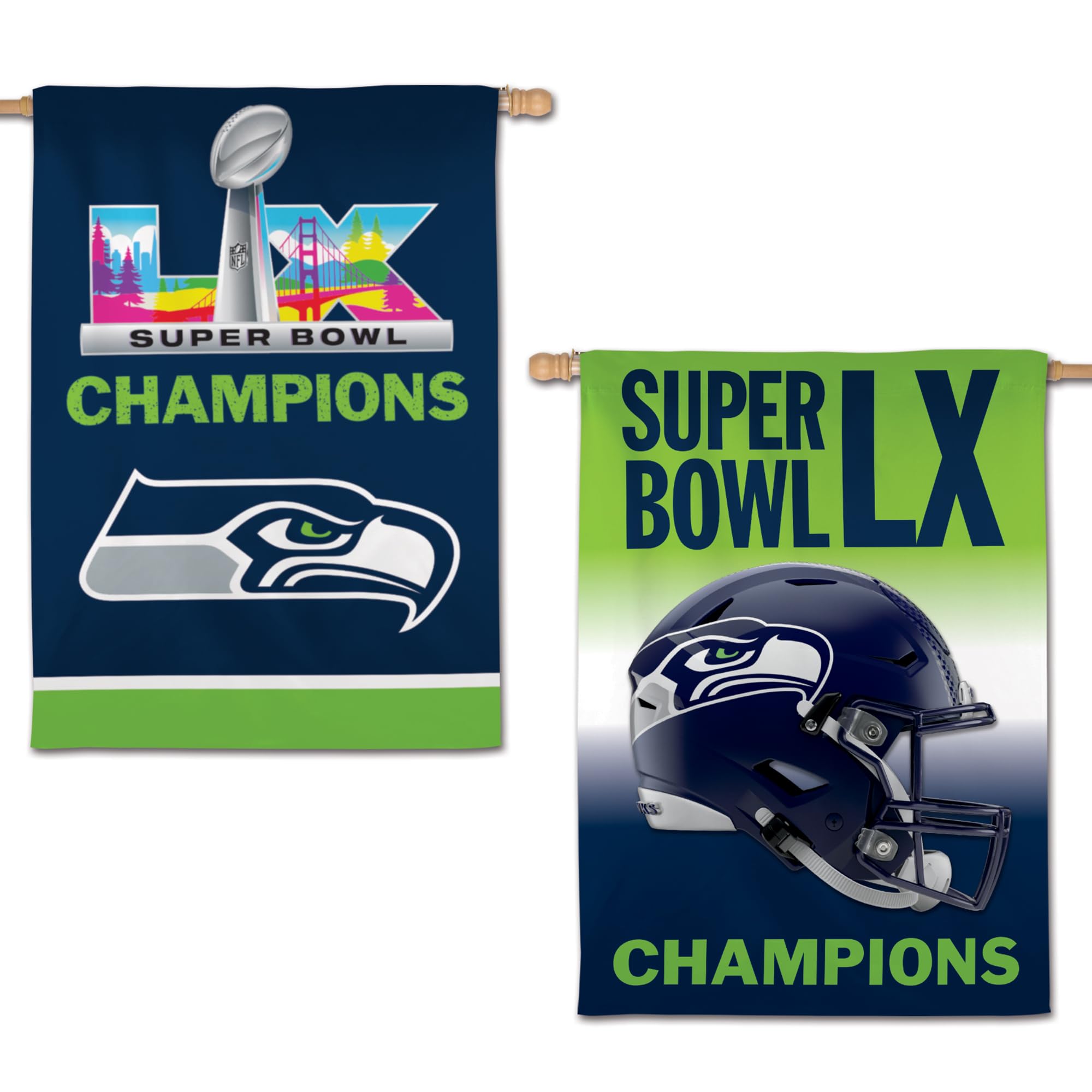 WinCraft Seattle Seahawks Super Bowl LX Champions Double-Sided 28" x 40" Vertical Banner - Sports Gifts, Sports Memorabilia, Sports Collectibles, Fan Shop