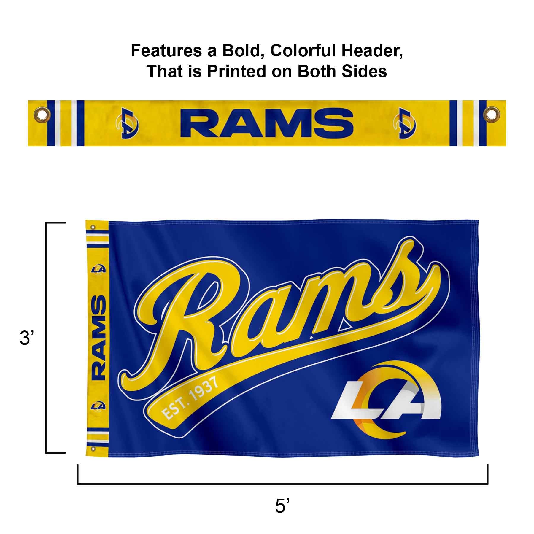 WinCraft Los Angeles Rams Script Logo Premium Flag - Sports Collectibles, Sports Memorabilia, Sports Fan Shop, Sports Gifts