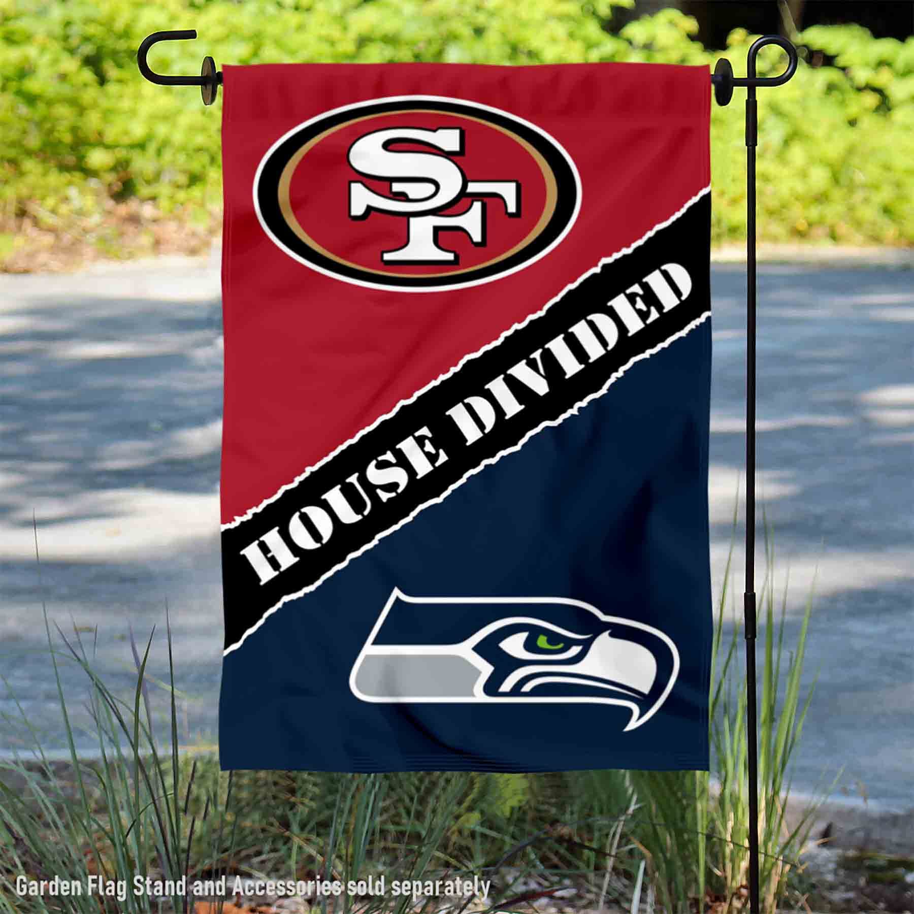 WinCraft House Divided 49ers and Seahawks Double Sided Garden Flag - Sports Collectibles, Sports Memorabilia, Sports Fan Shop, Sports Gifts