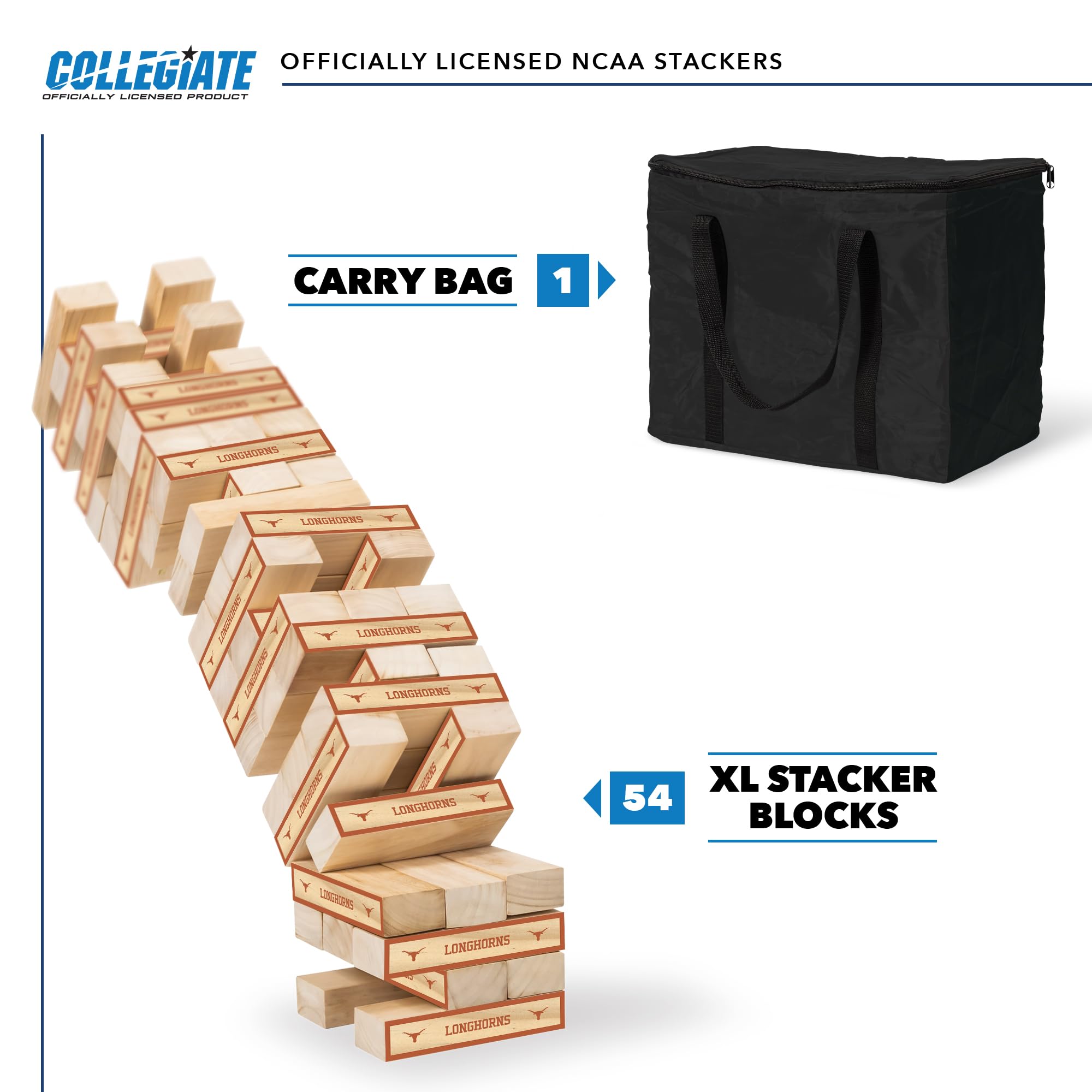 Wild Sports NCAA Texas Longhorns Giant Stacking Wooden Blocks – Tumbling Tower Classic Family Game Stacks Over 5 ft. High – Great Gift for Any College Football Fan! - Sports Collectibles, Sports Memorabilia, Sports Fan Shop, Sports Gifts