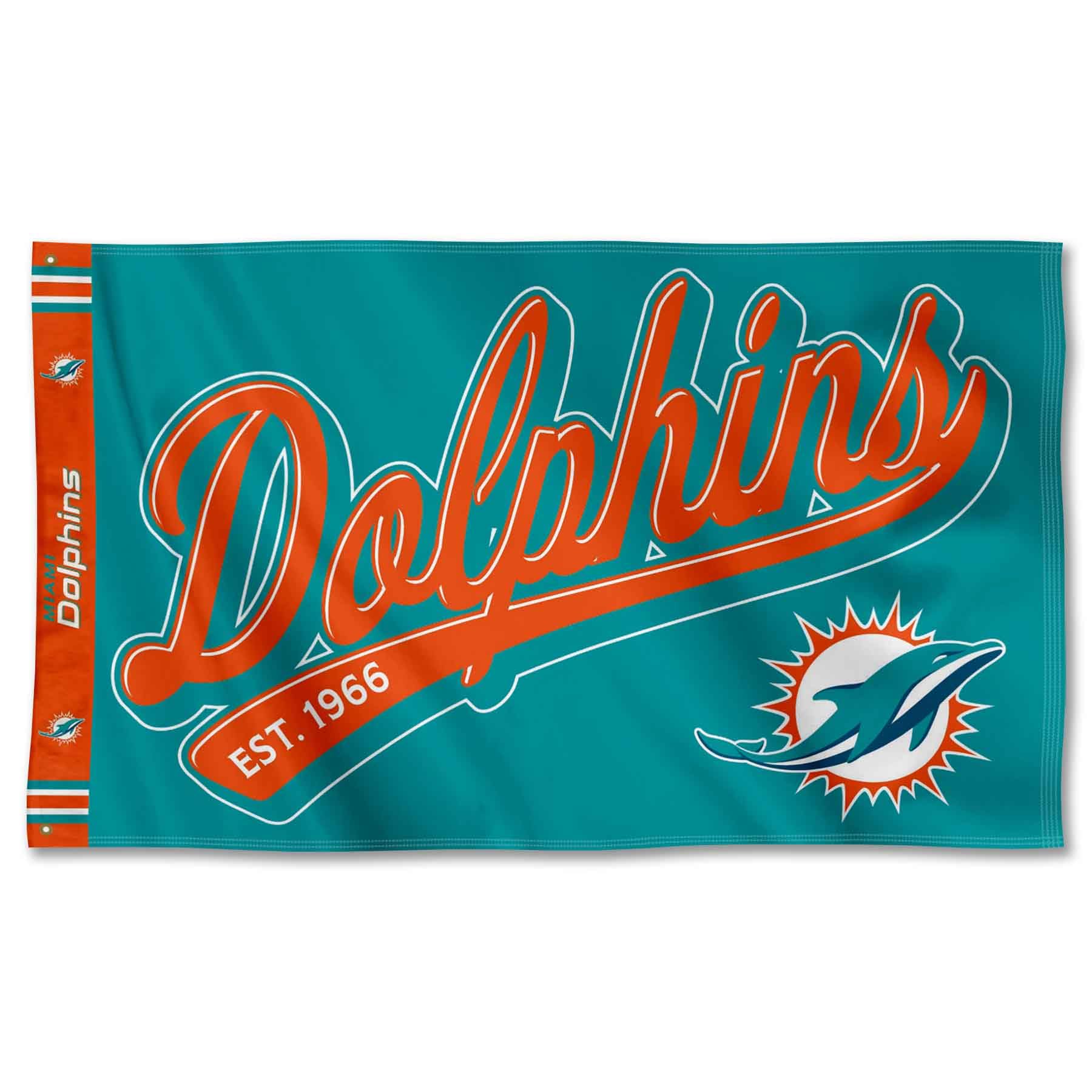 WinCraft Miami Dolphins Script Logo Premium Flag - Sports Collectibles, Sports Memorabilia, Sports Fan Shop, Sports Gifts