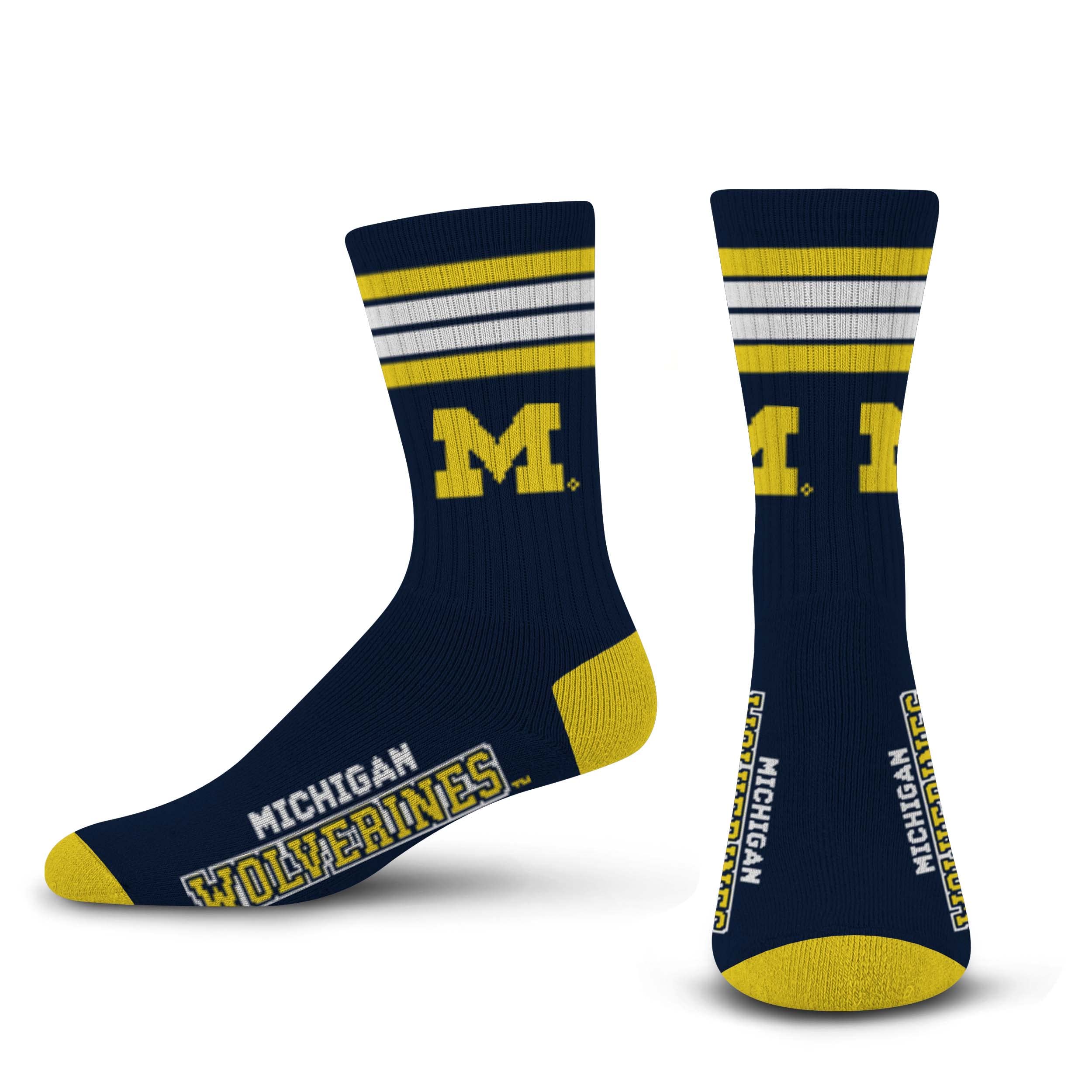 For Bare Feet NCAA Michigan Wolverines 4 Stripe Deuce Crew Sock Team Color MEDIUM - Sports Gifts, Sports Memorabilia, Sports Collectibles, Fan Shop